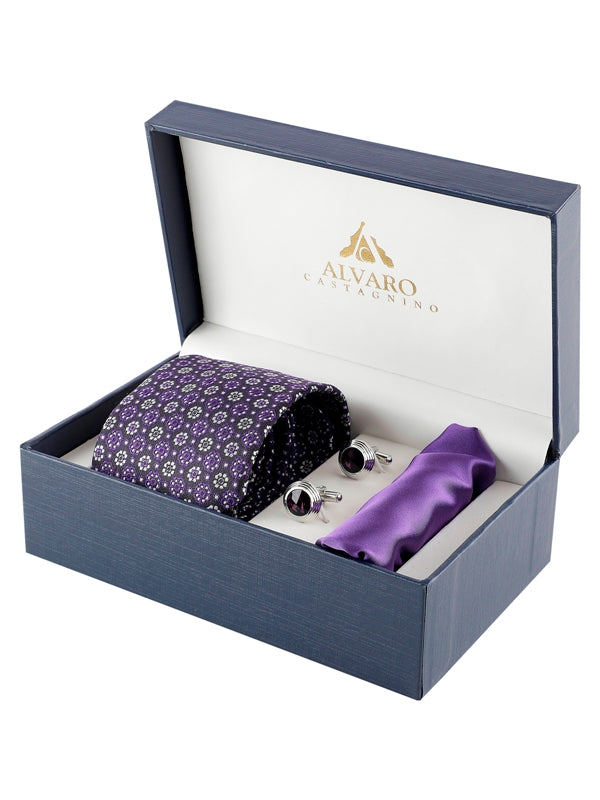 Textured Pattern Geometric Necktie Accessories Set