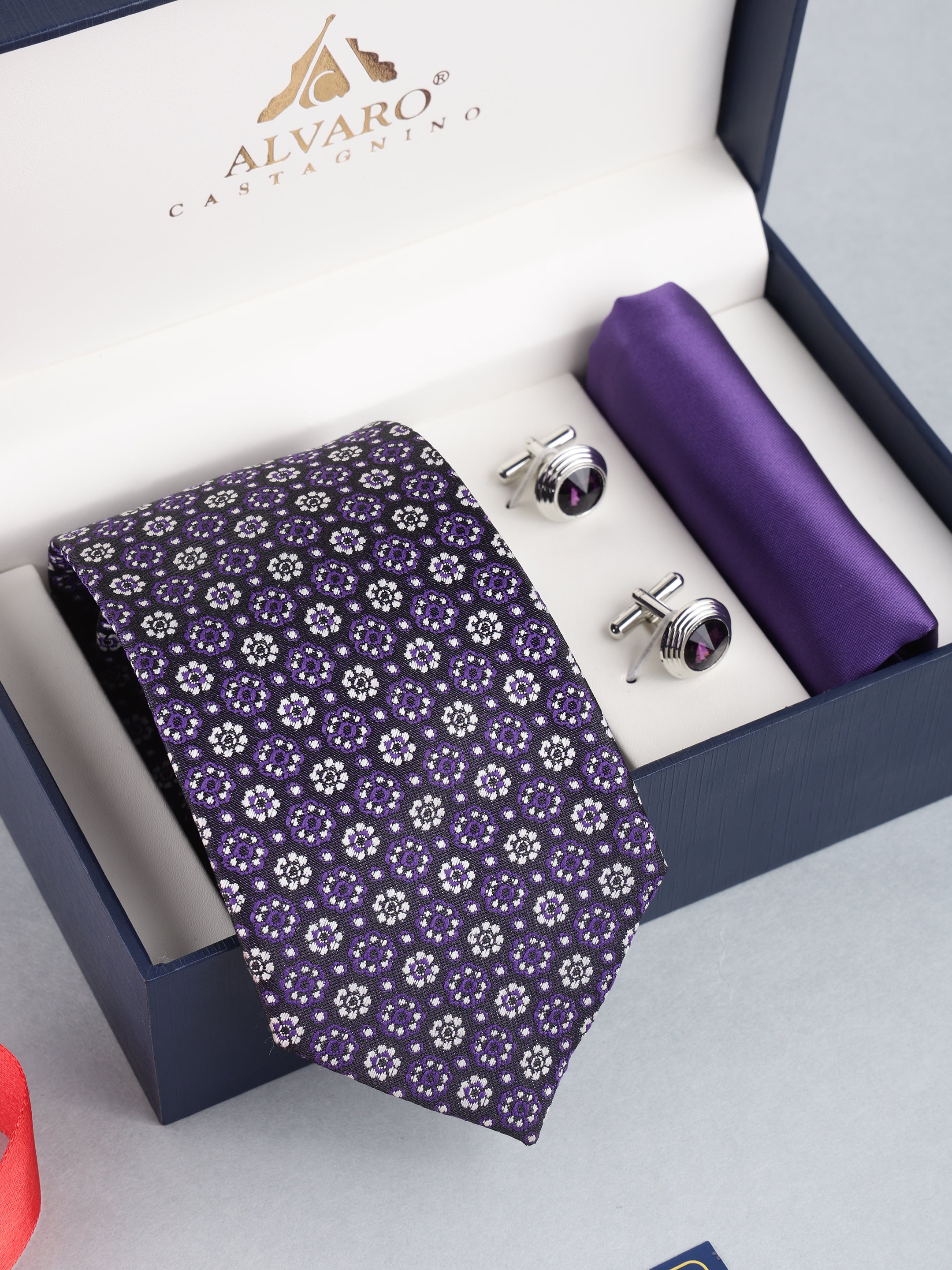 Purple Geometric Necktie Gift Set