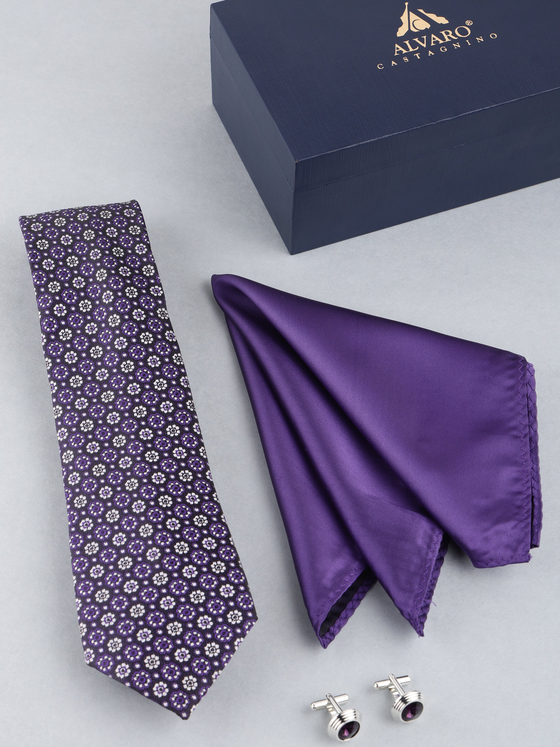 Purple Geometric Necktie Gift Set