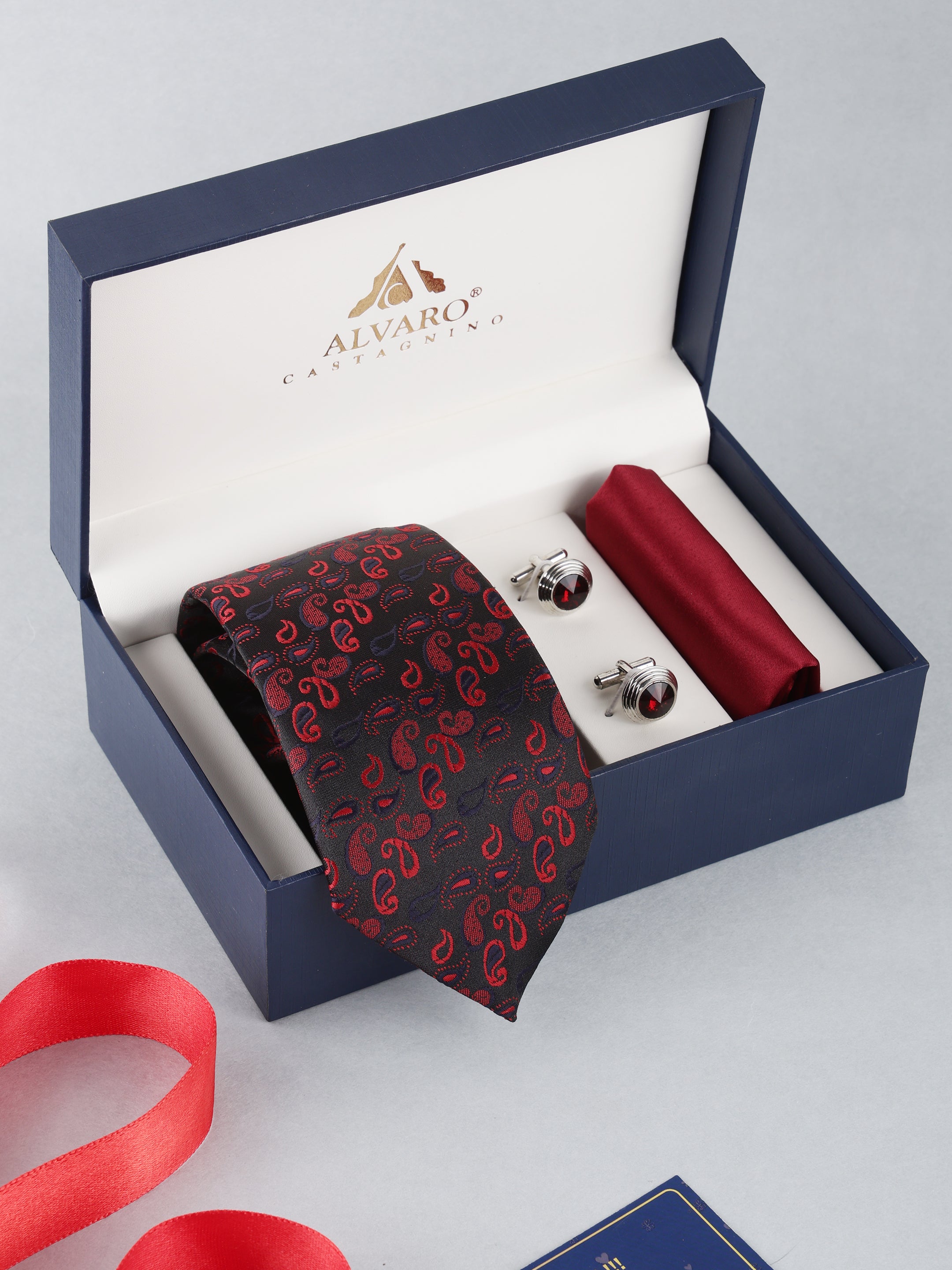 Black & Maroon Paisley Necktie Gift Set
