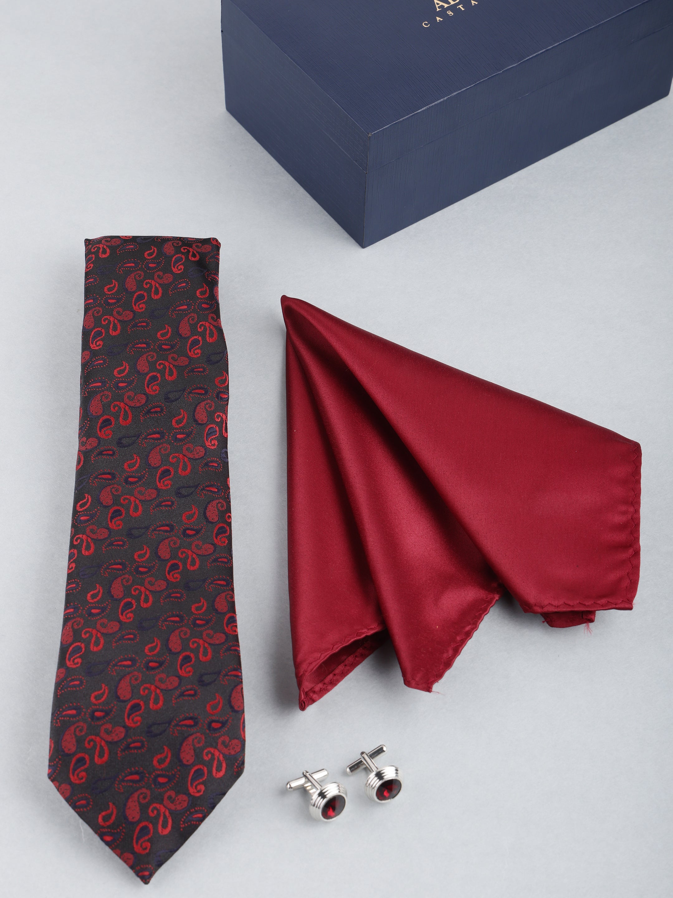 Black & Maroon Paisley Necktie Gift Set