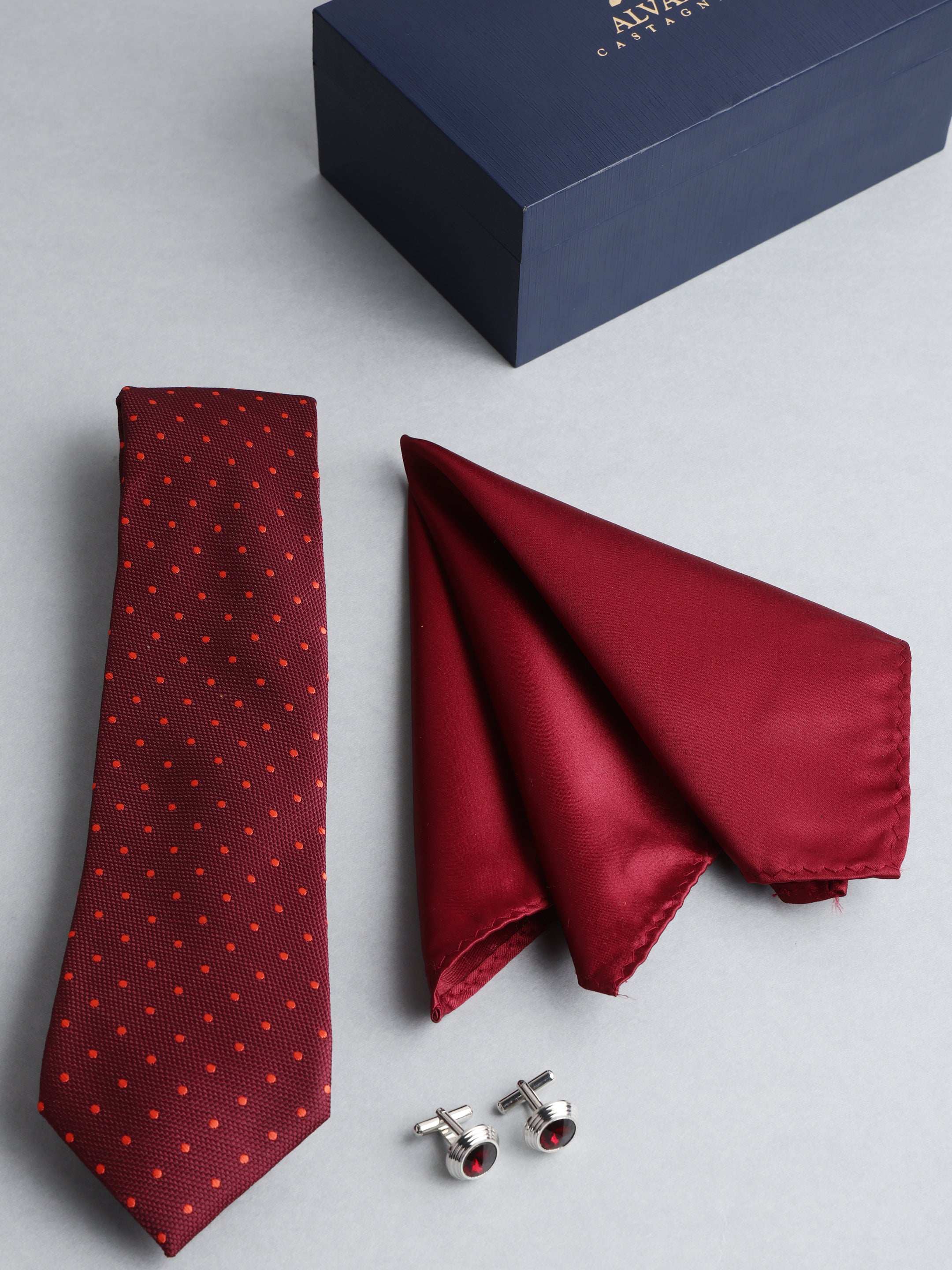 Maroon Polka Dot Necktie Gift Set