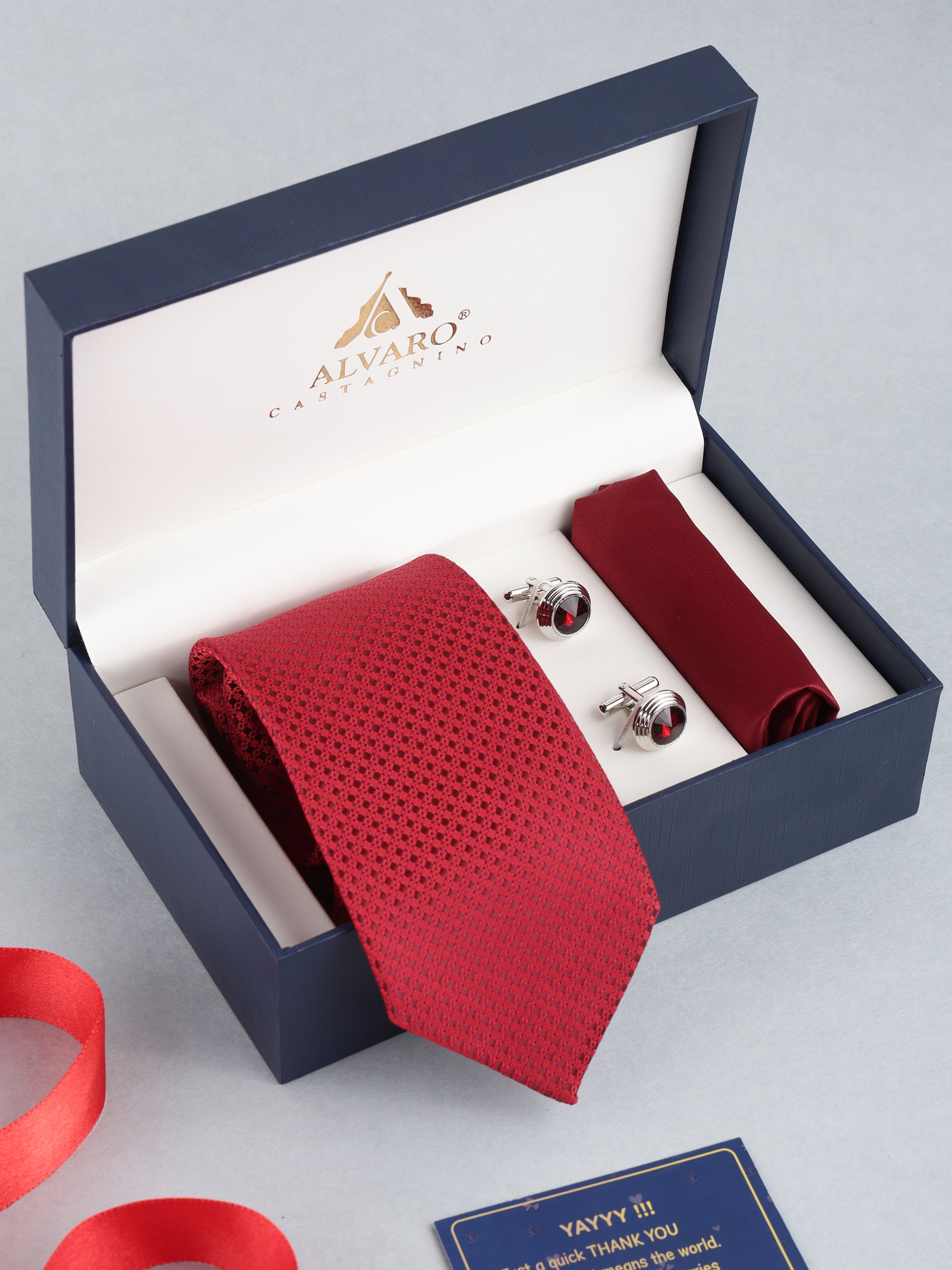 Red Self-Design Necktie Gift Set