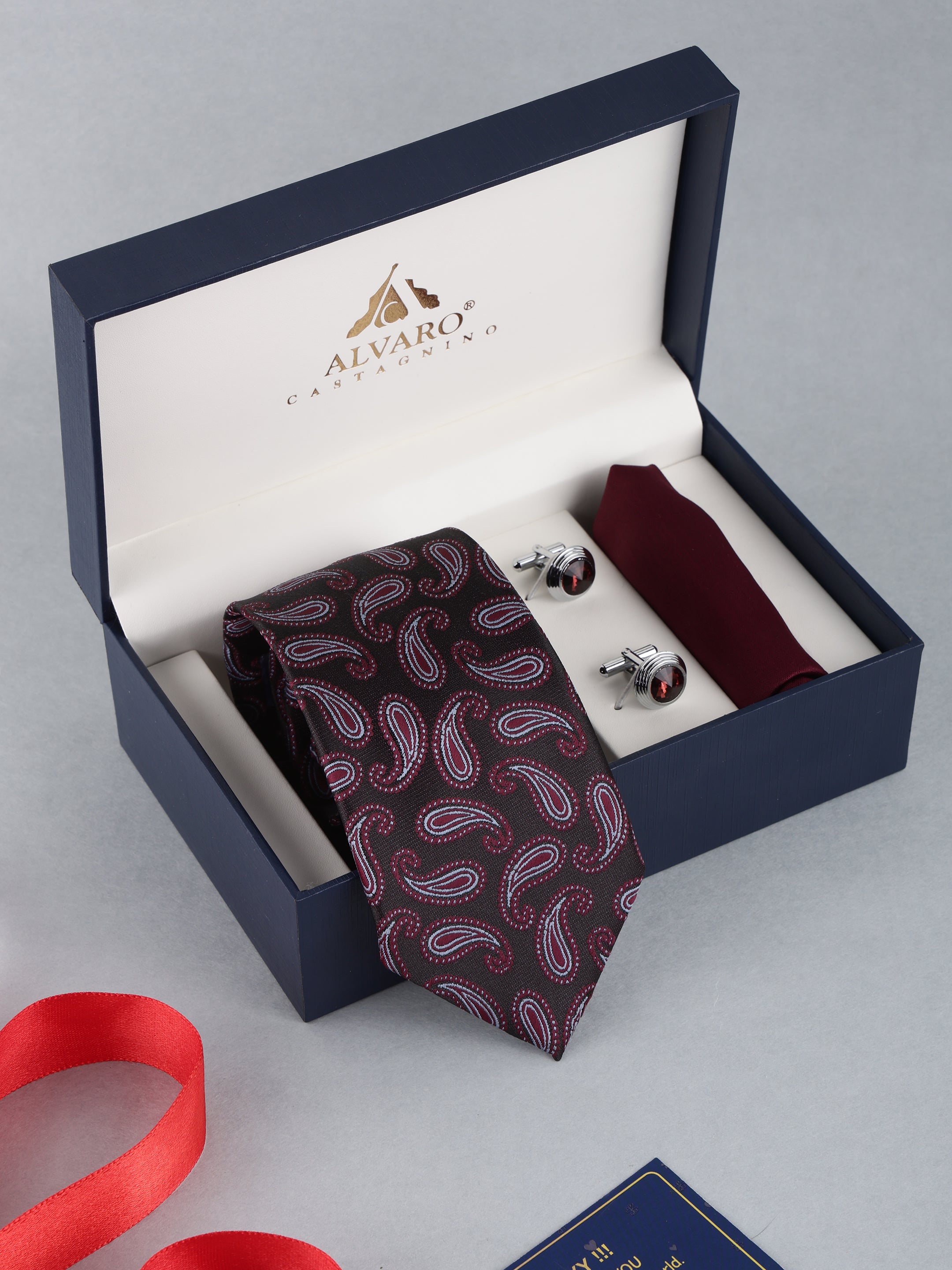 Maroon Paisley Necktie Gift Set
