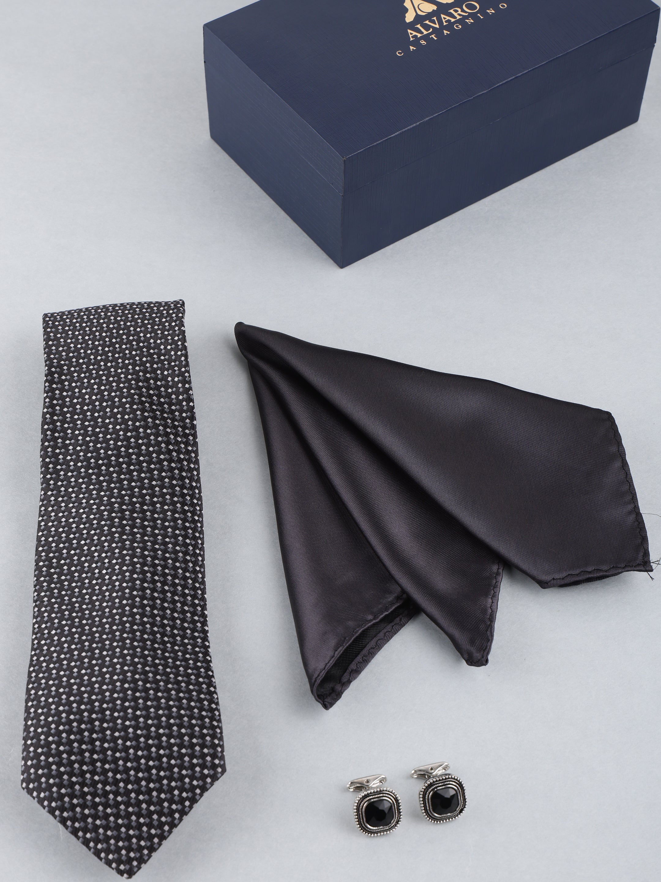 Black & Grey Micro-Geometric Necktie Gift Set