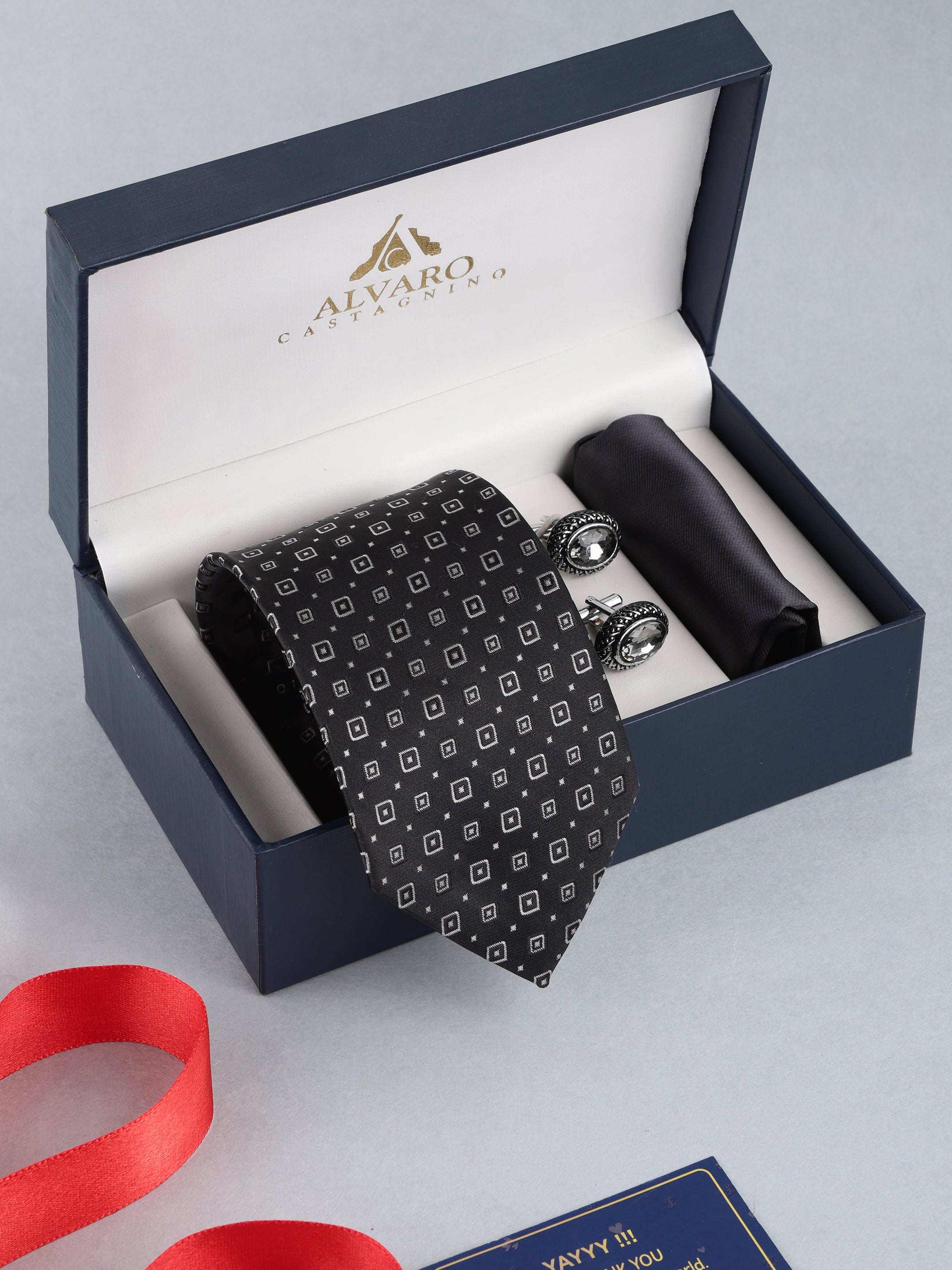 Black & Grey Geometric Necktie Gift Set