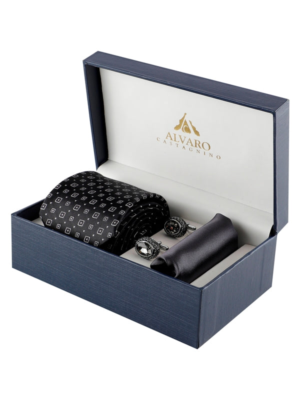 Geometric Square Necktie Accessory Gift Set