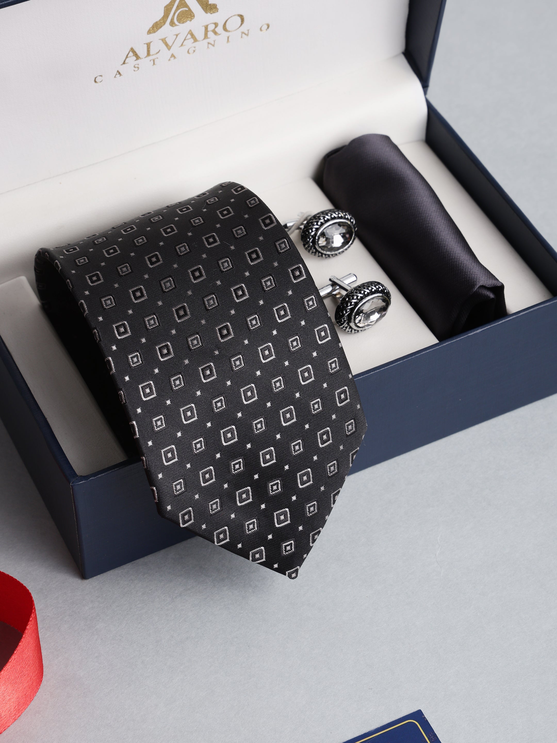 Black & Grey Geometric Necktie Gift Set