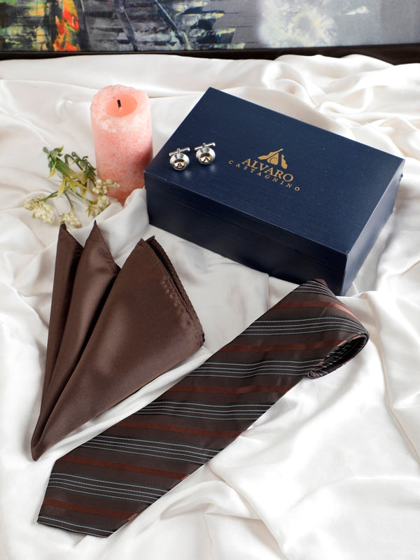 Diagonal Striped Necktie Accessory Gift Set