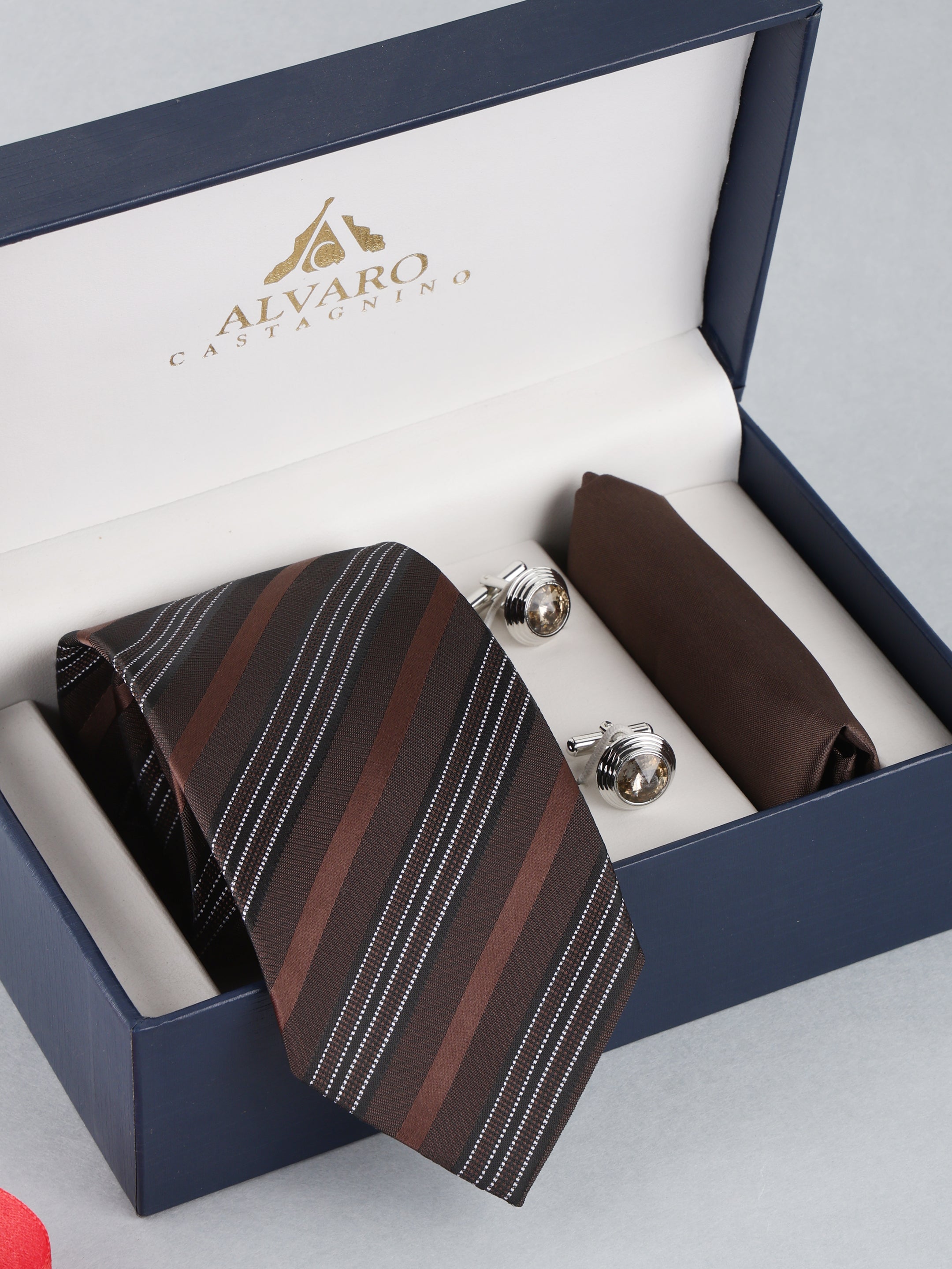 Brown Striped Necktie Gift Set