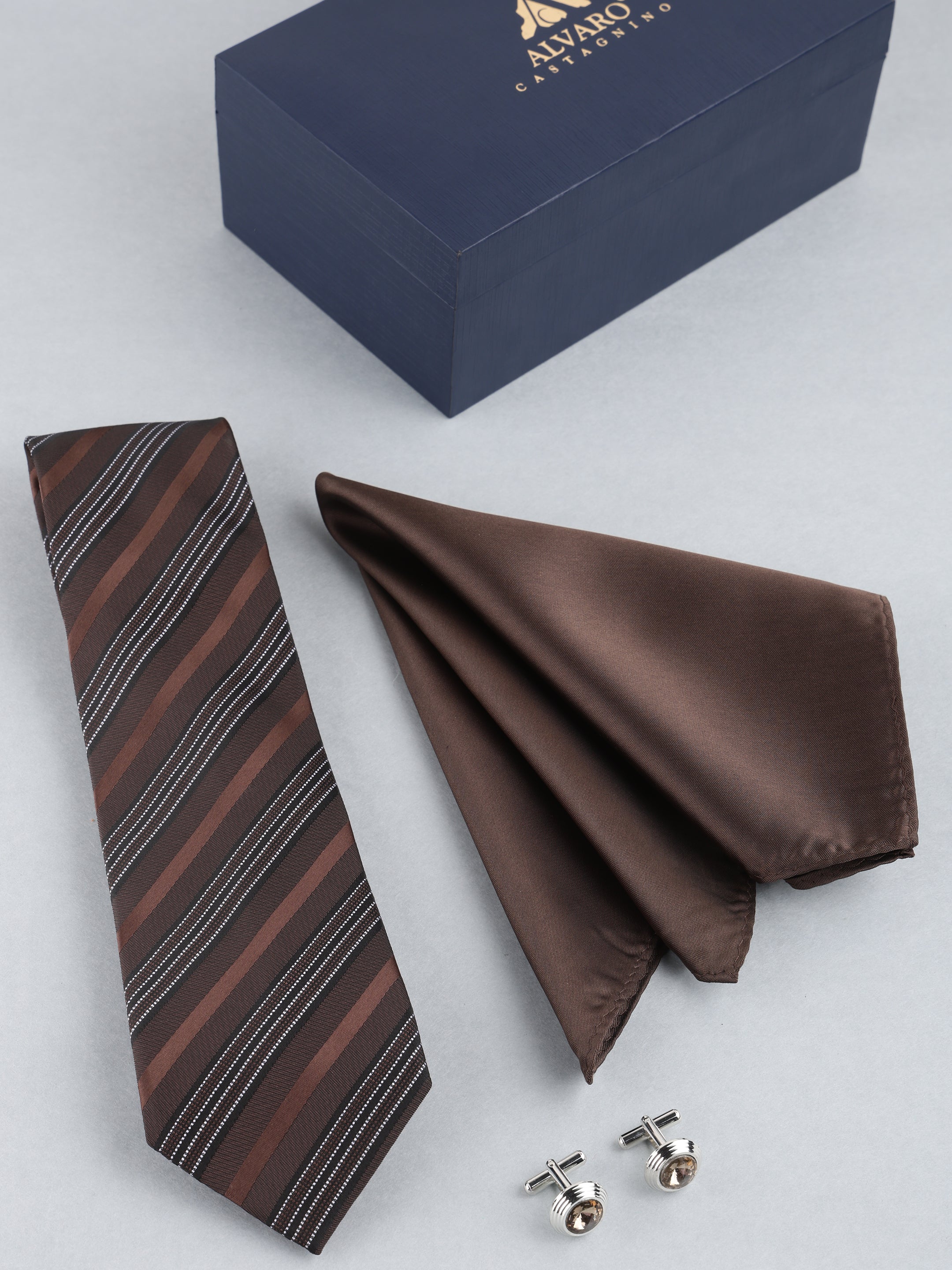 Brown Striped Necktie Gift Set