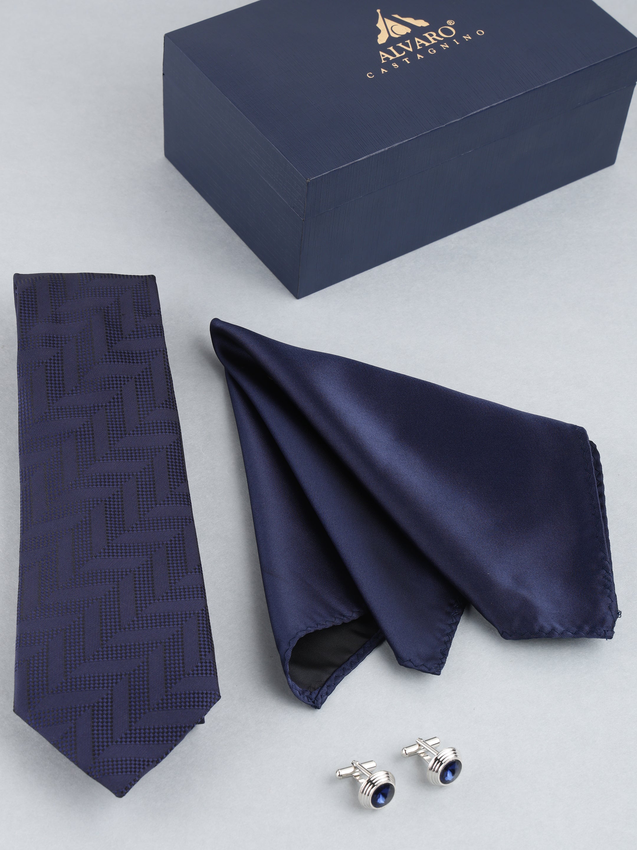 Blue Chevron Weave Necktie Gift Set