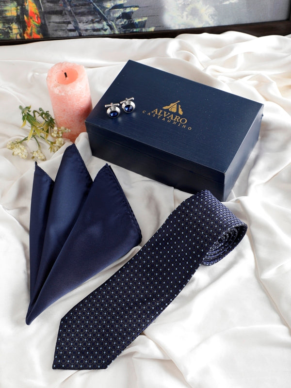 Micro-Diamond Textured Necktie Accessory Gift Set