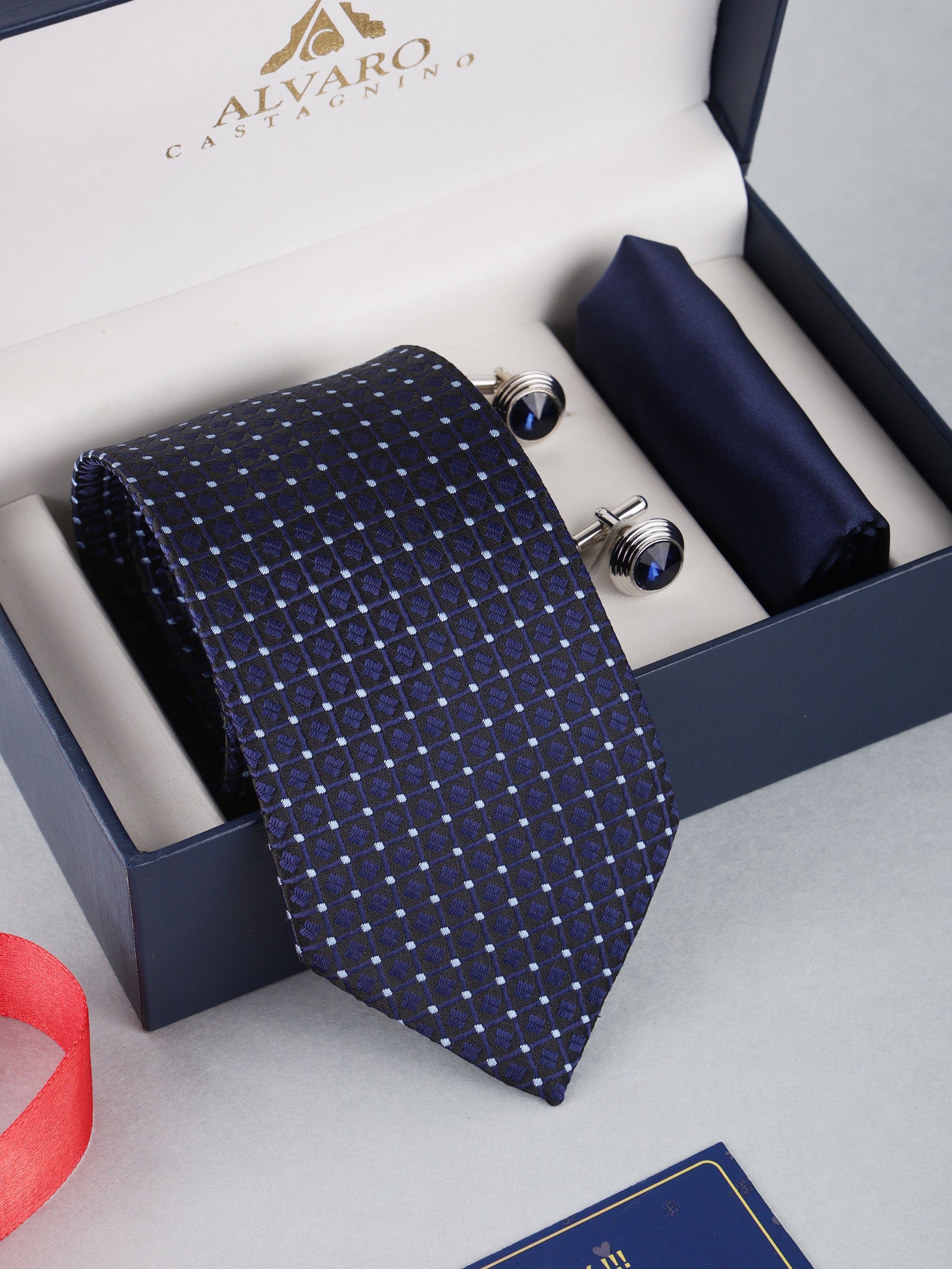 Navy Blue Micro-Diamond Necktie Gift Set