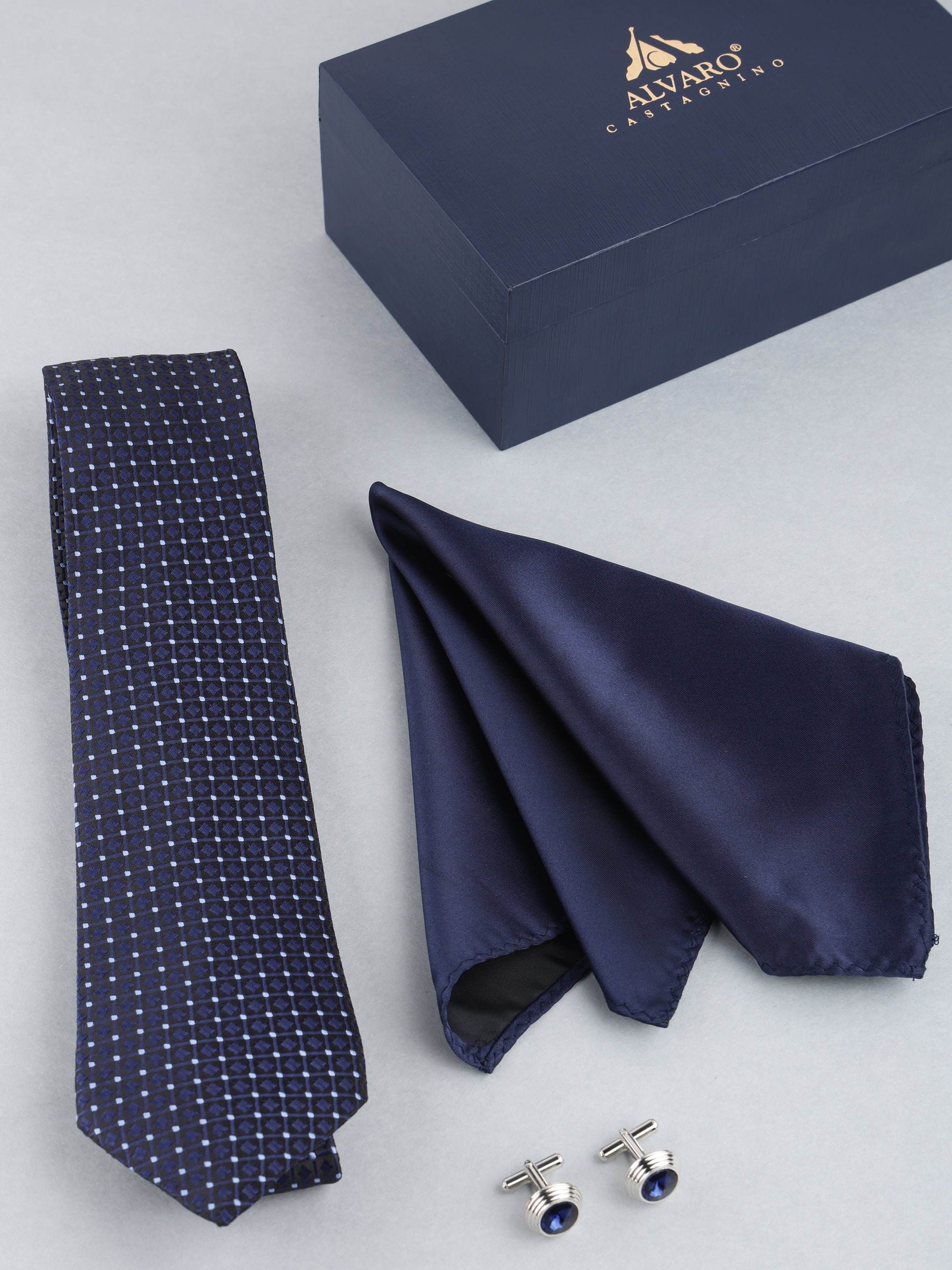 Navy Blue Micro-Diamond Necktie Gift Set