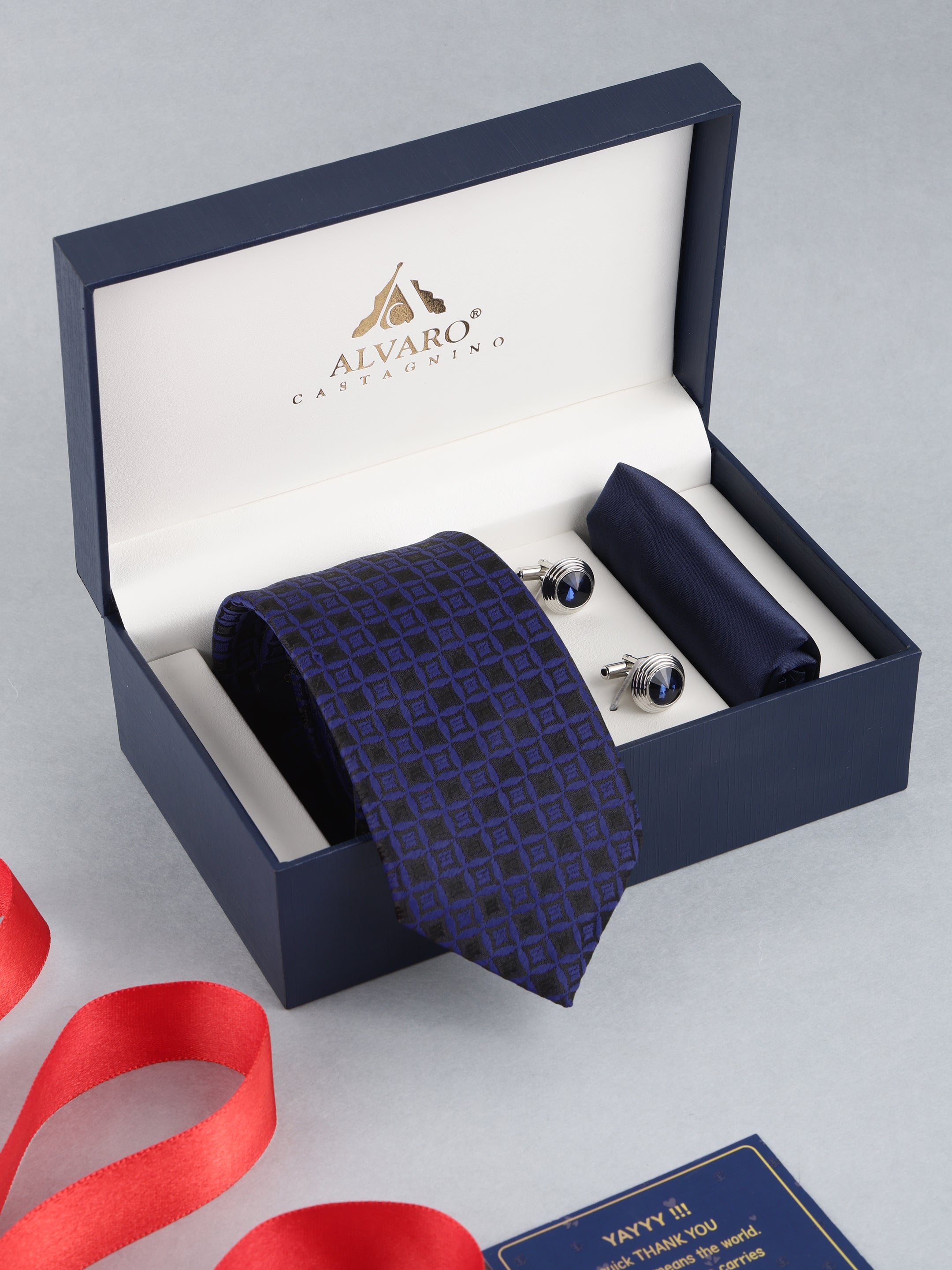 Blue Framed Diamond Necktie Gift Set