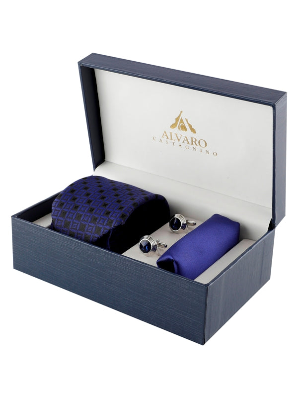 Geometric Textured Necktie Accessory Gift Set