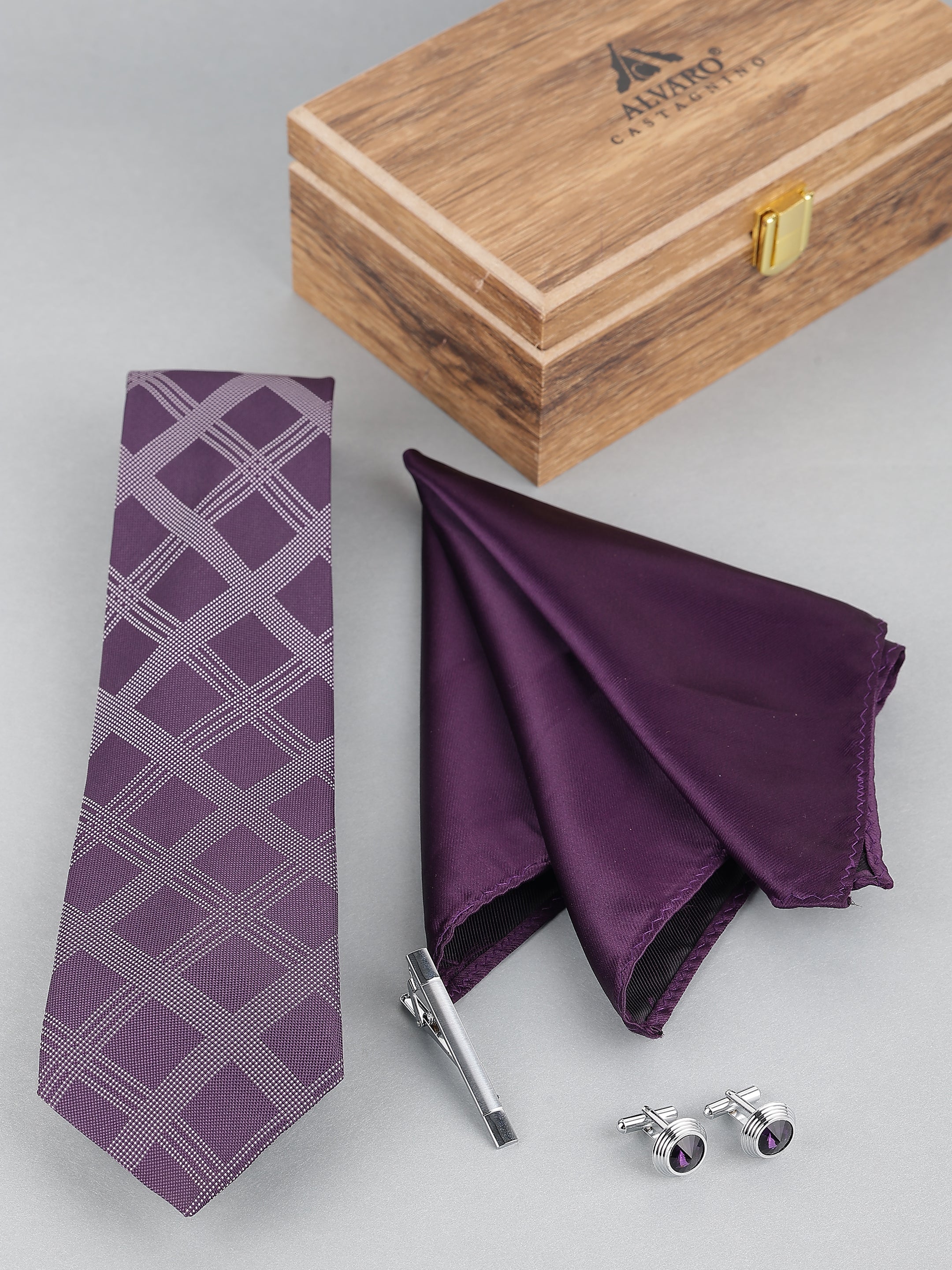 Purple Diagonal Check Gift Set