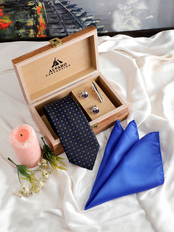 Alvaro Castagnino Men Black & Blue Set Of 4 Accessory Gift Set