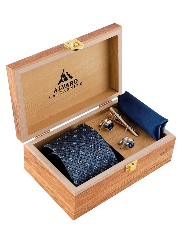Alvaro Castagnino Men Blue & White Set Of 4 Accessory Gift Set