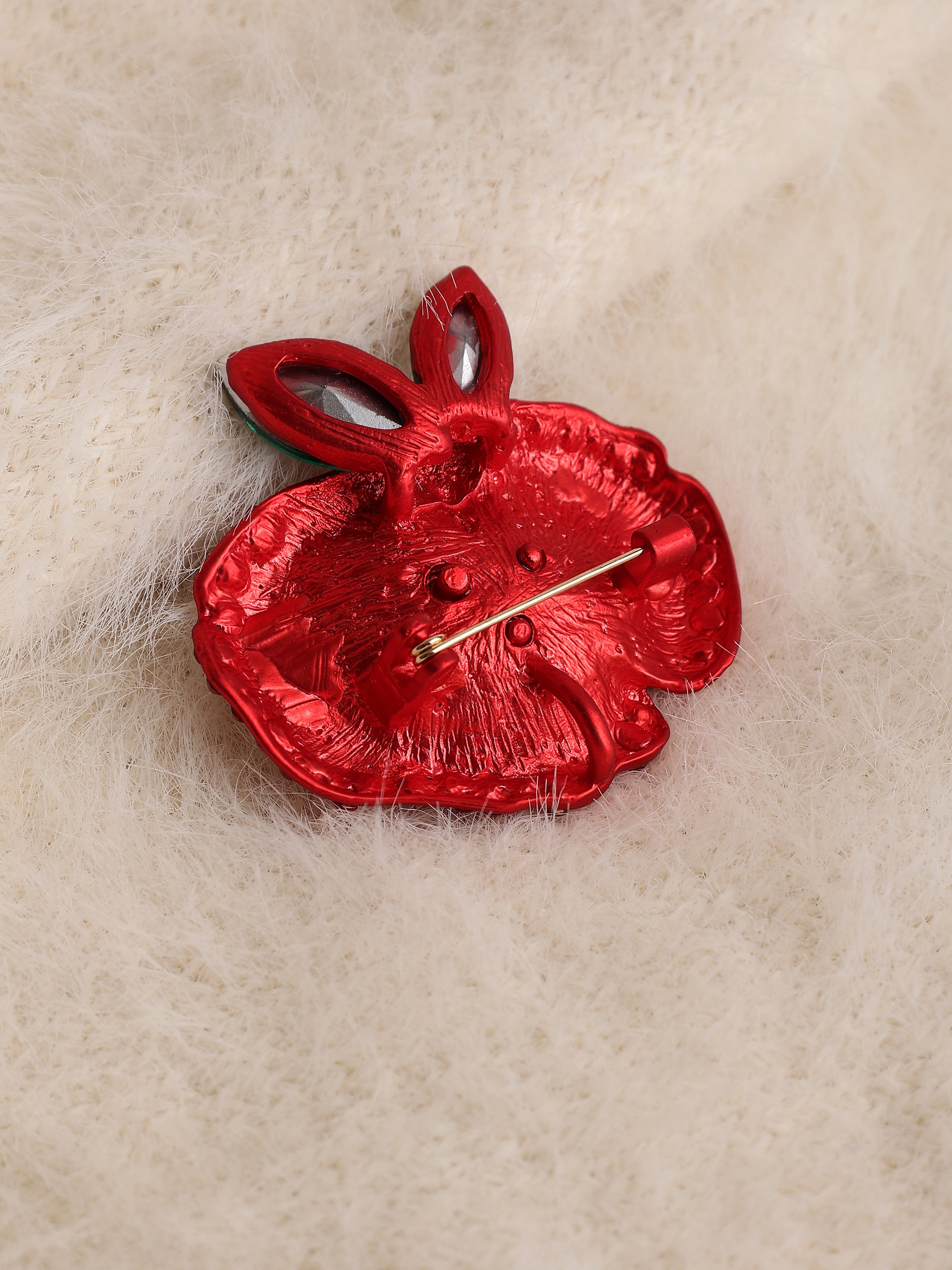 Red Rose & Emerald Crystal Brooch