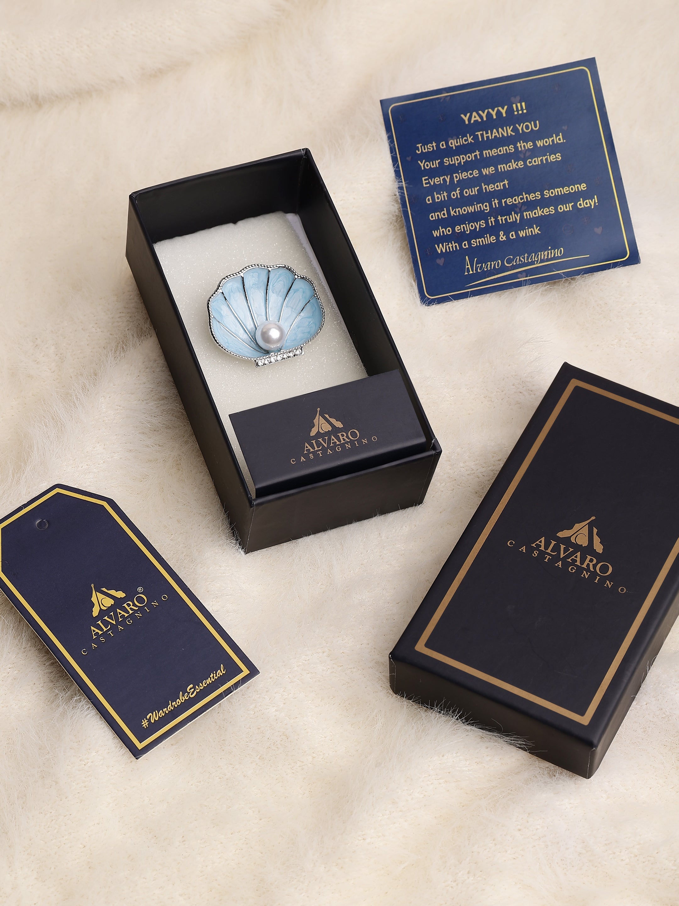 Blue Enamel Shell Pearl Brooch
