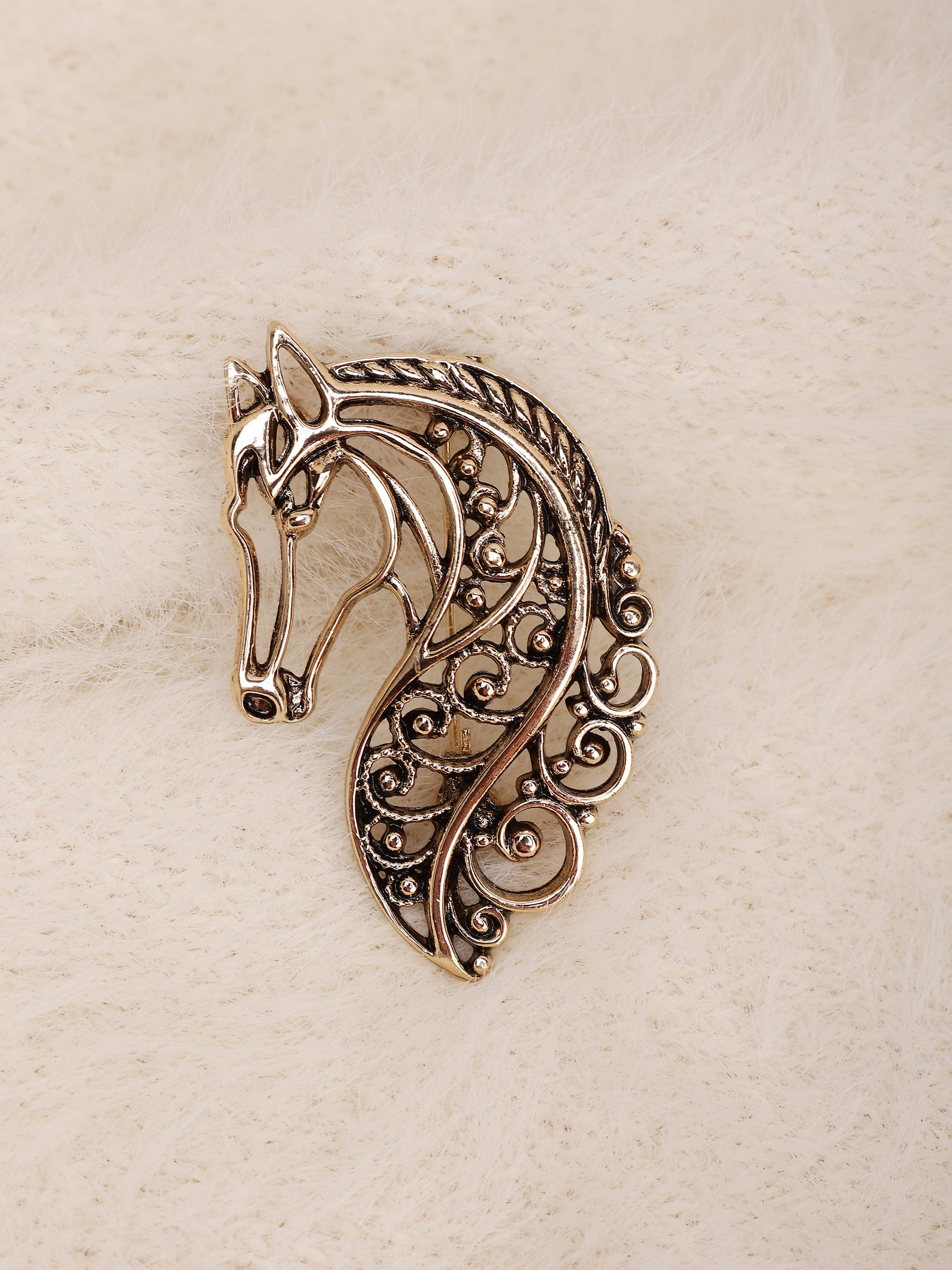 Gilded Filigree Horse Brooch