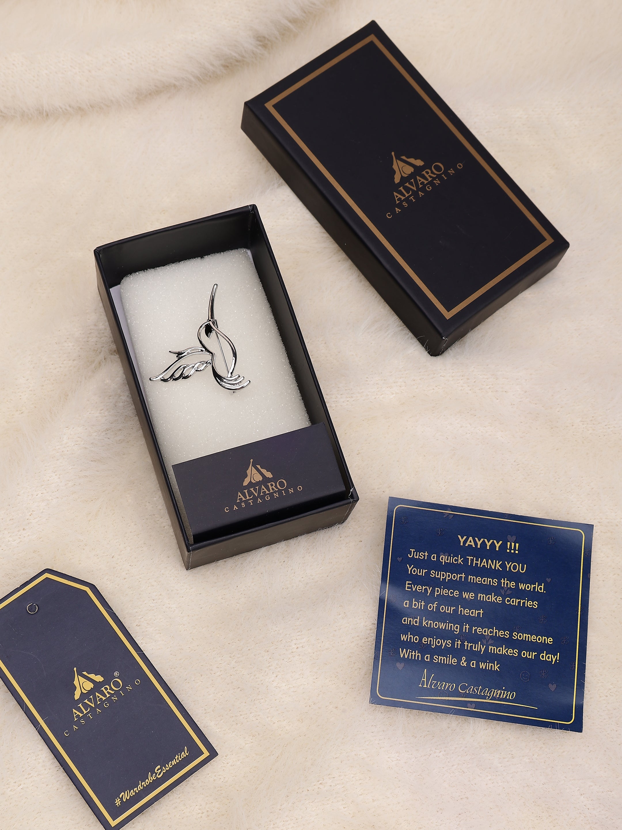 Polished Silver Hummingbird Brooch