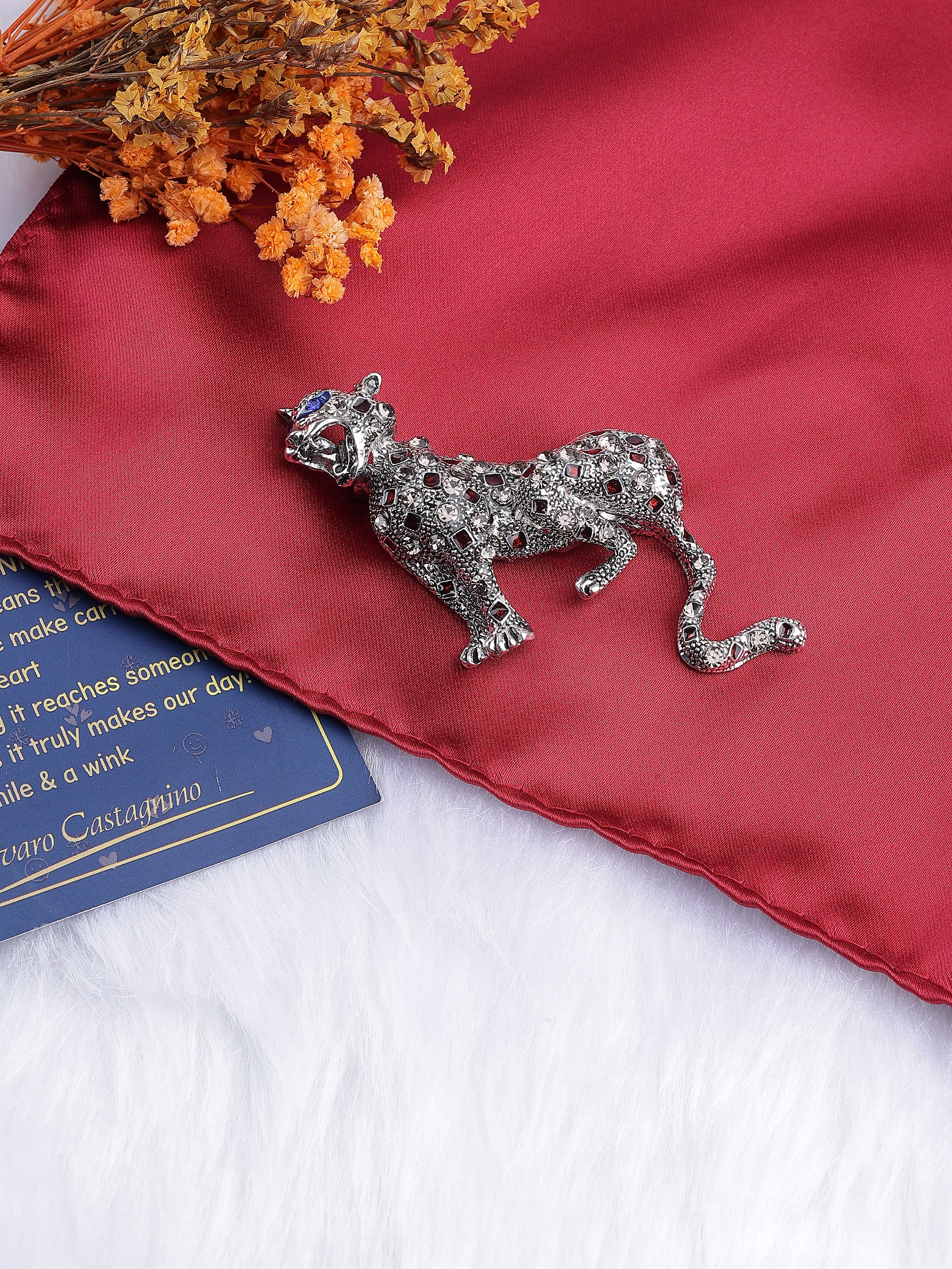 Silver Leopard Brooch