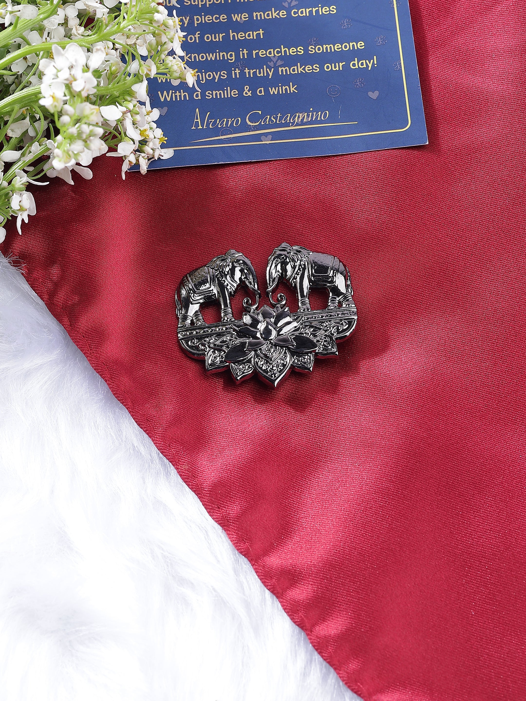 Dual Elephant & Lotus Brooch