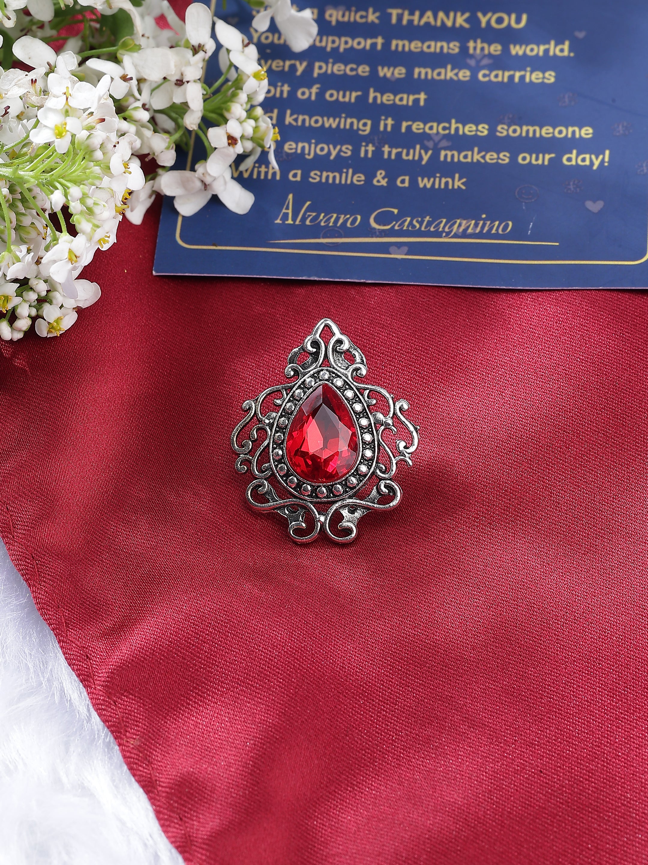 Ruby Red Teardrop Brooch