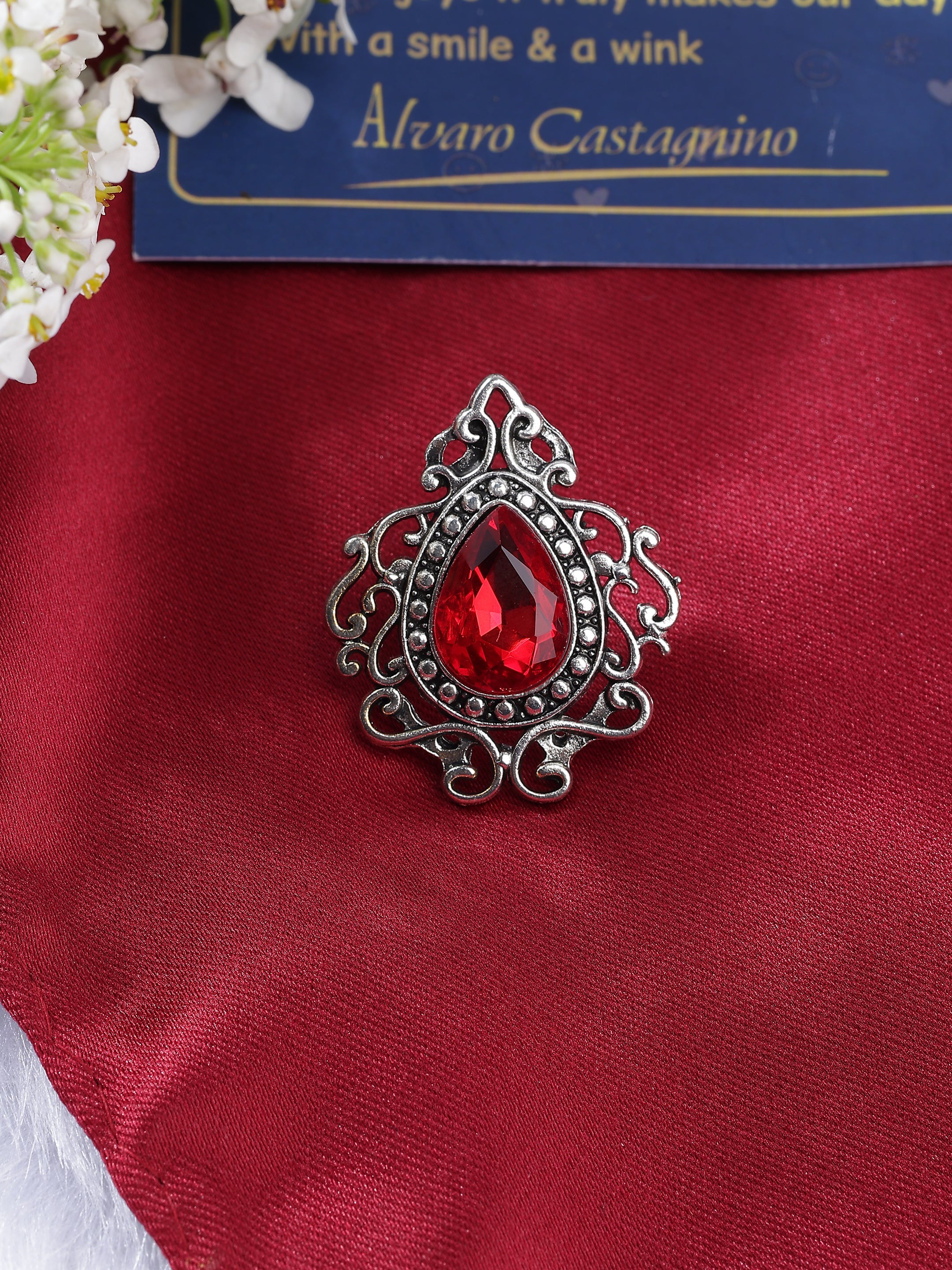 Ruby Red Teardrop Brooch
