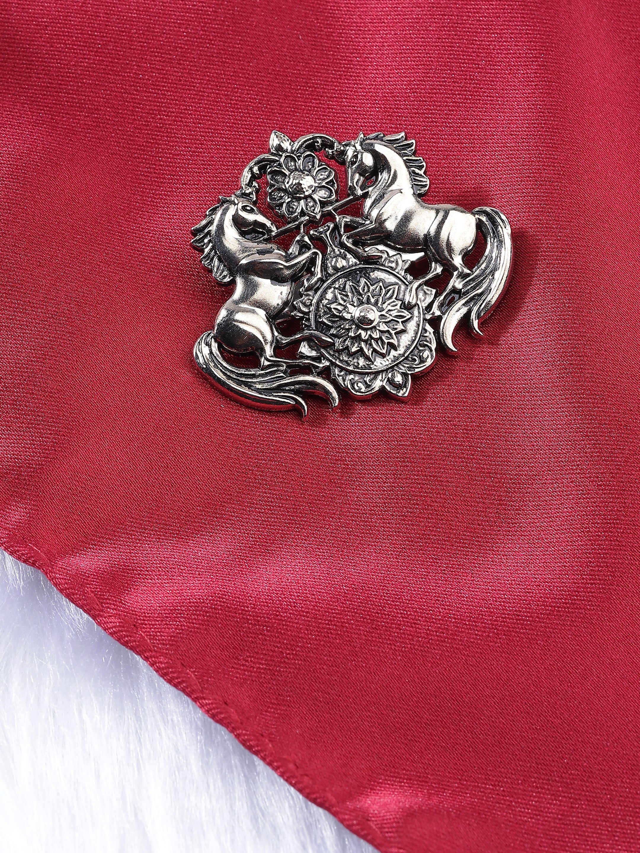 Ornate Dual Horse & Floral Brooch