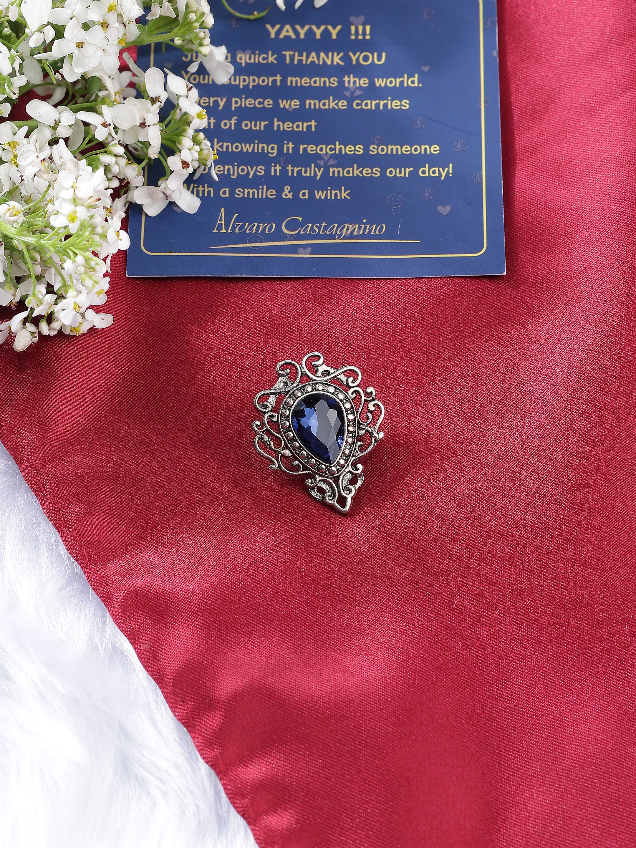Sapphire Blue Teardrop Brooch