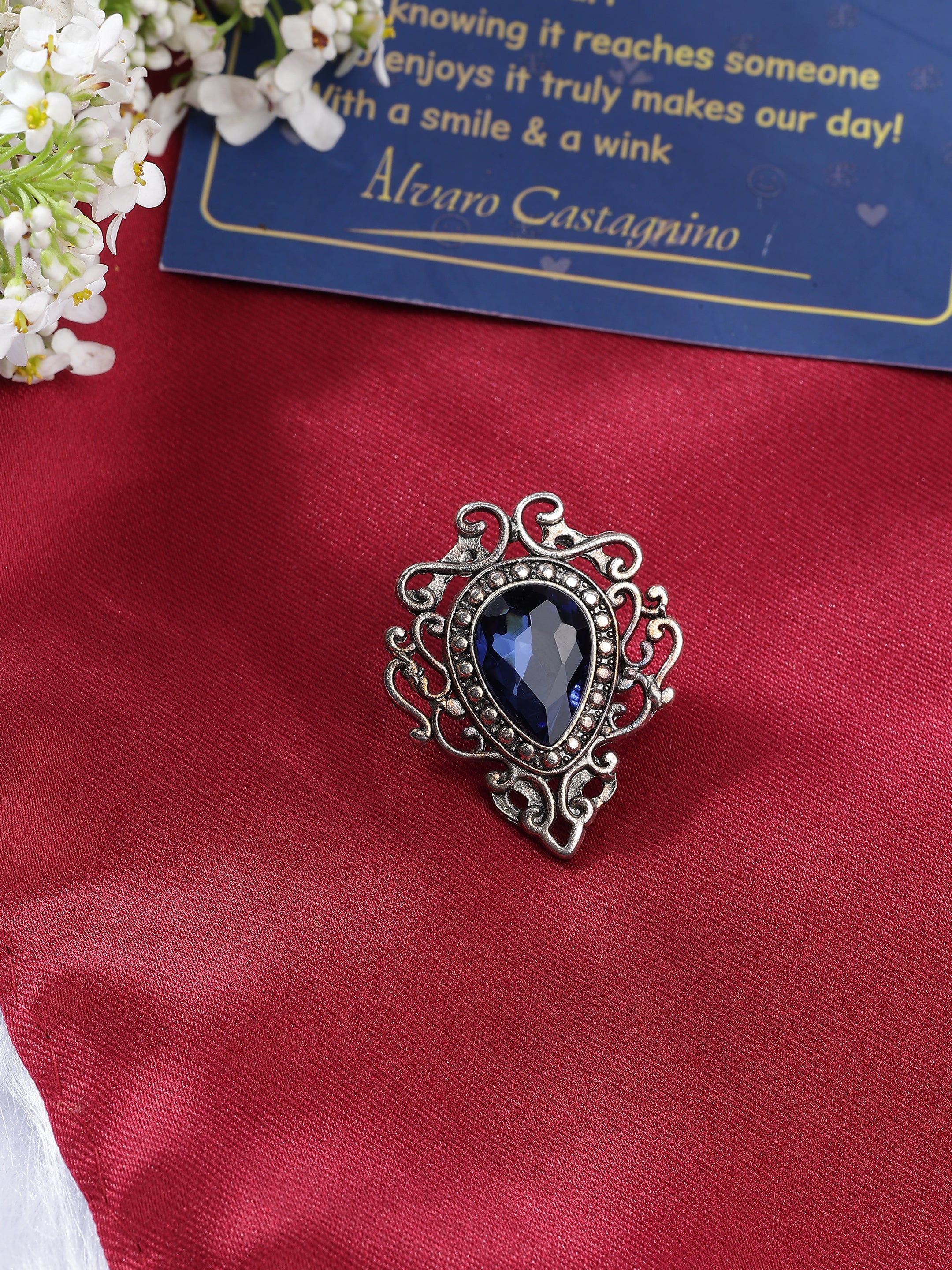 Sapphire Blue Teardrop Brooch