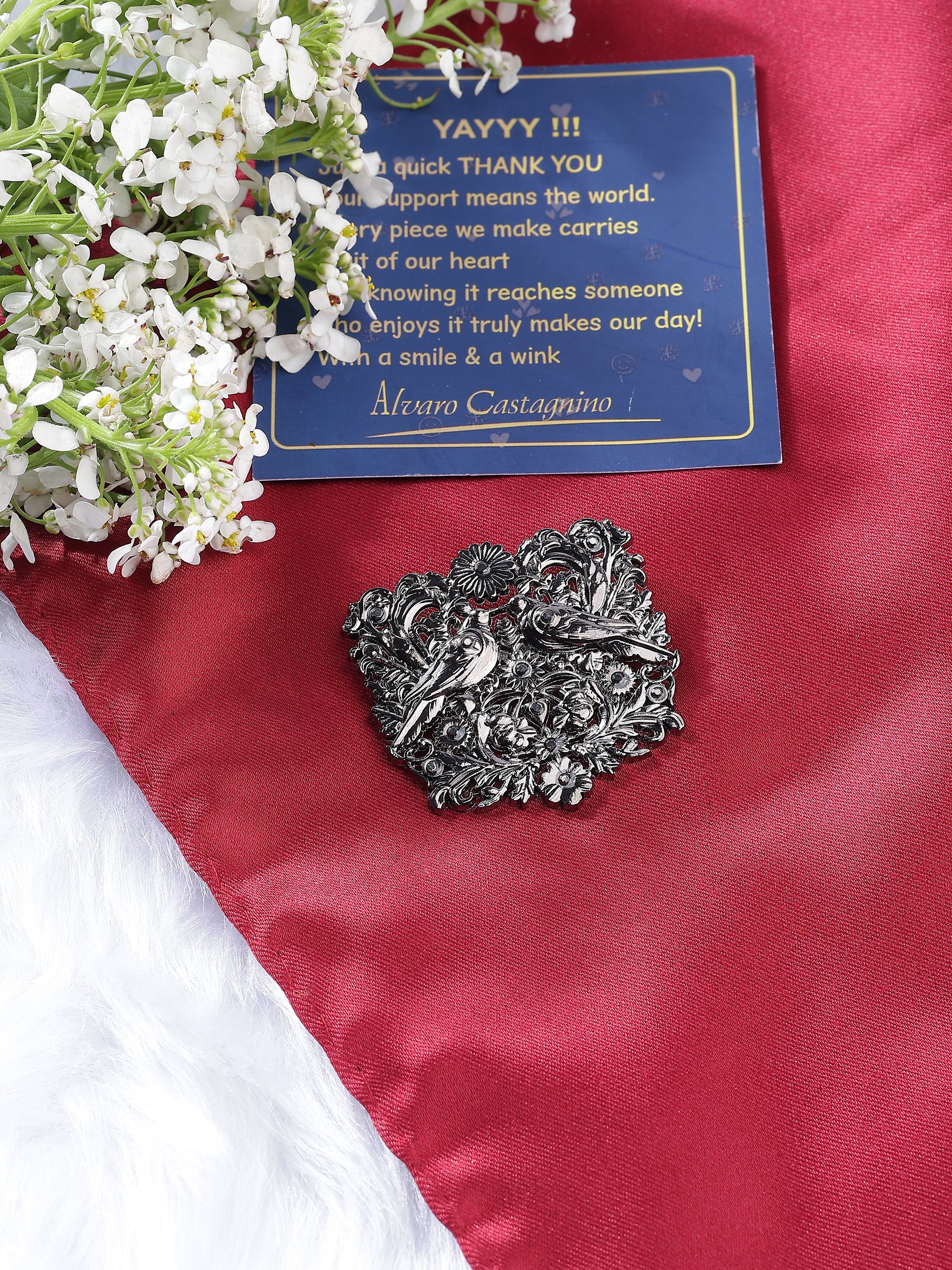 Dual Bird & Floral Garden Brooch