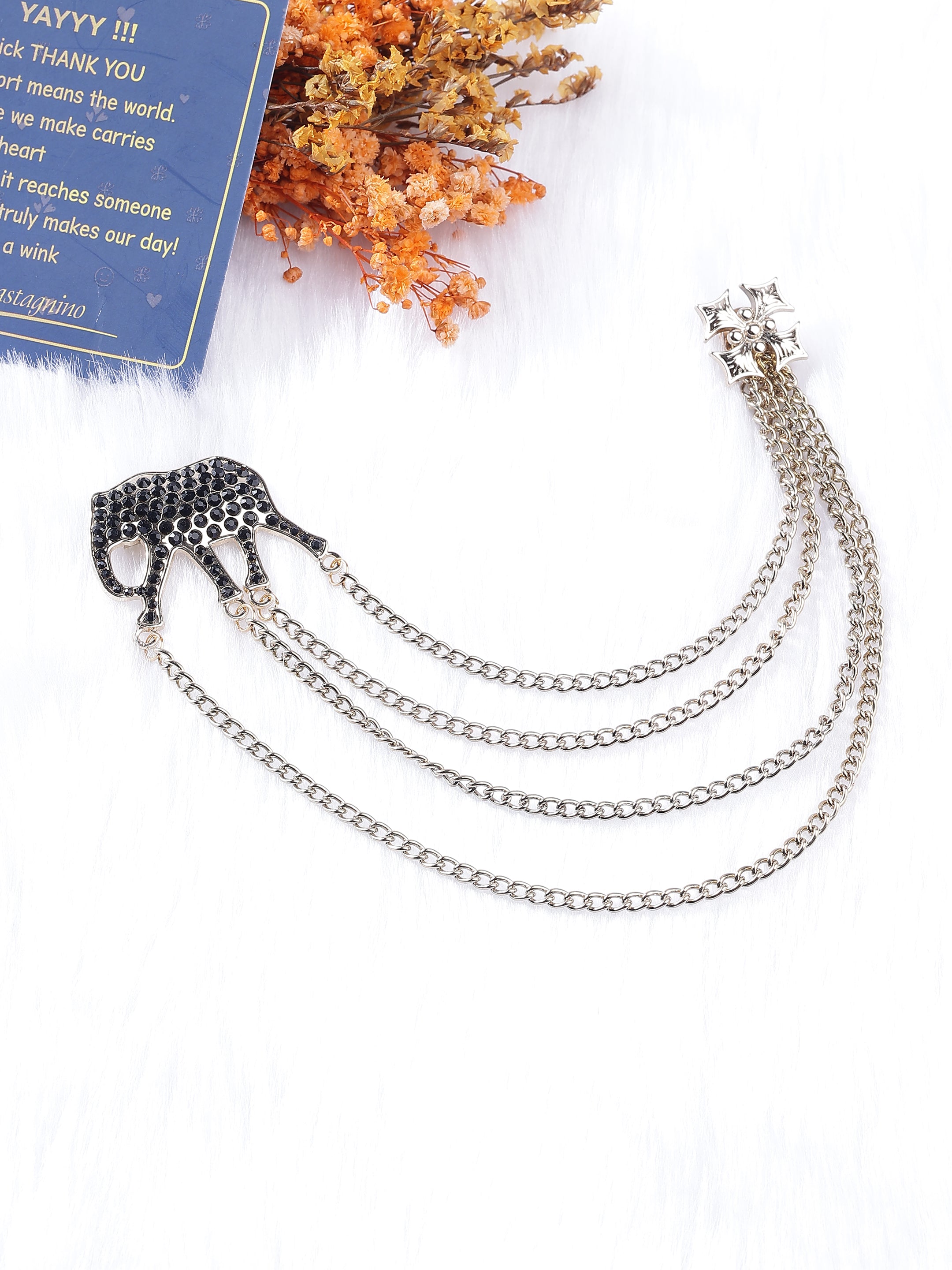 Black Elephant Multi-Chain Brooch