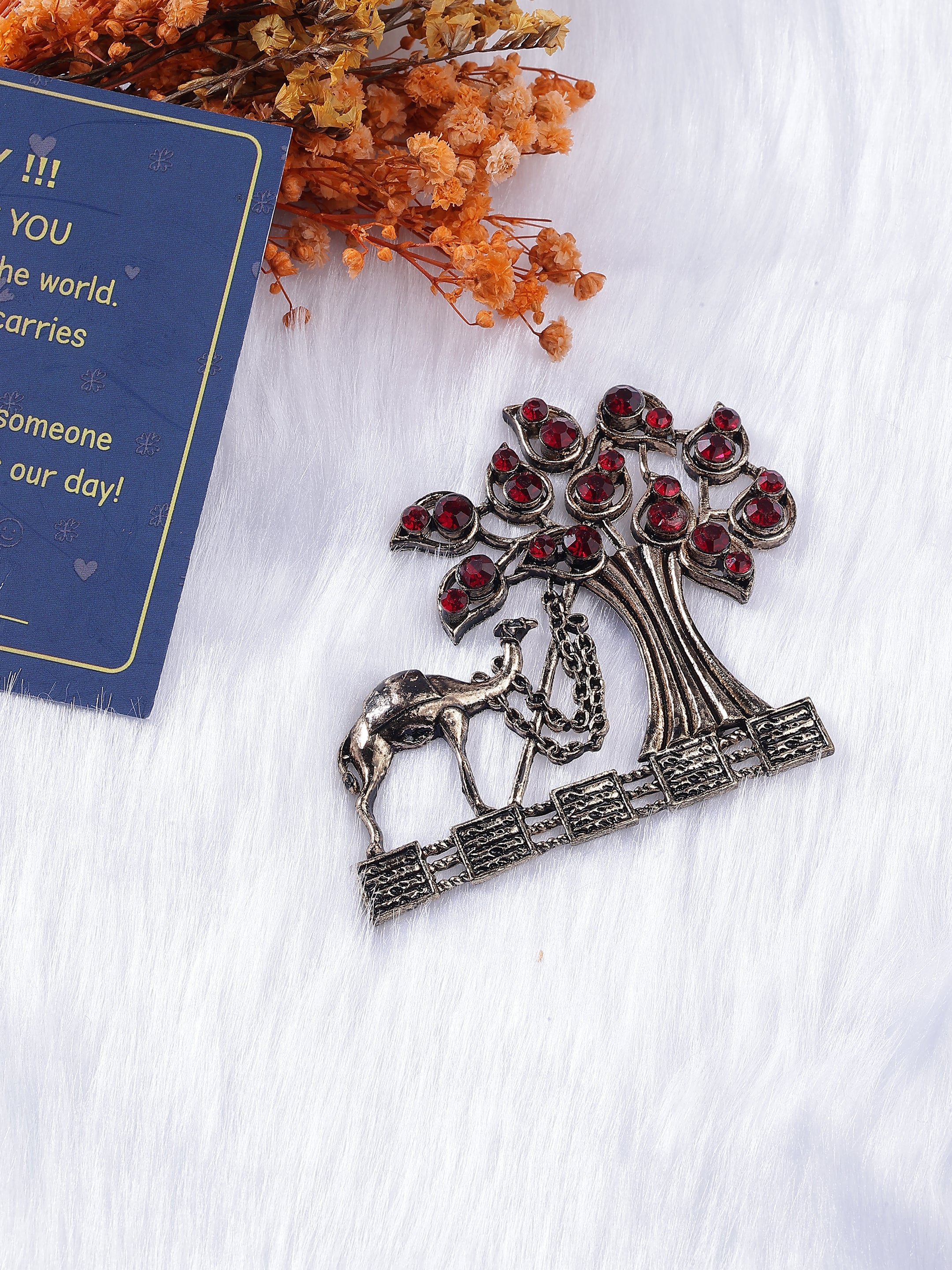 Camel & Ruby Crystal Tree Brooch