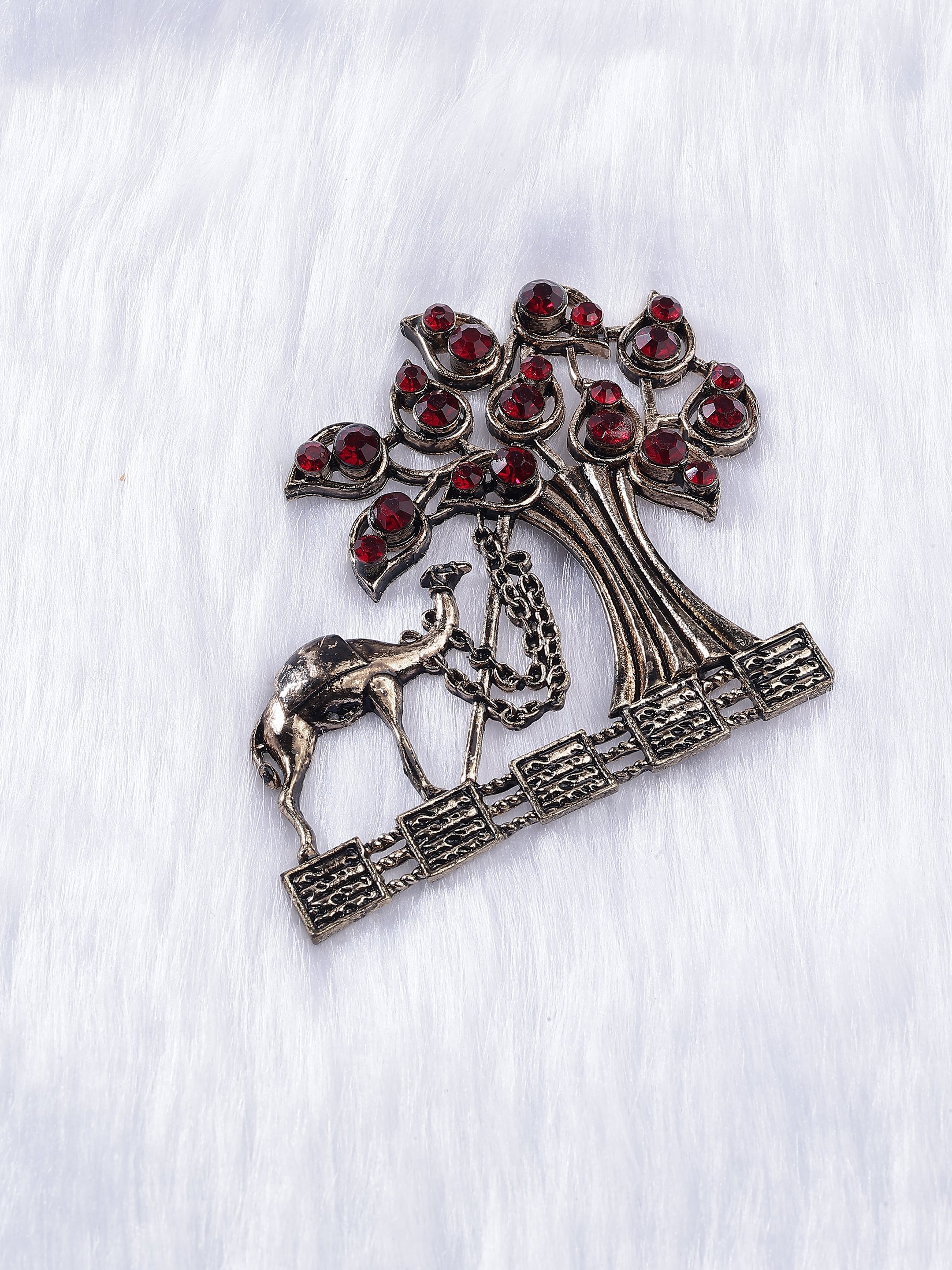 Camel & Ruby Crystal Tree Brooch