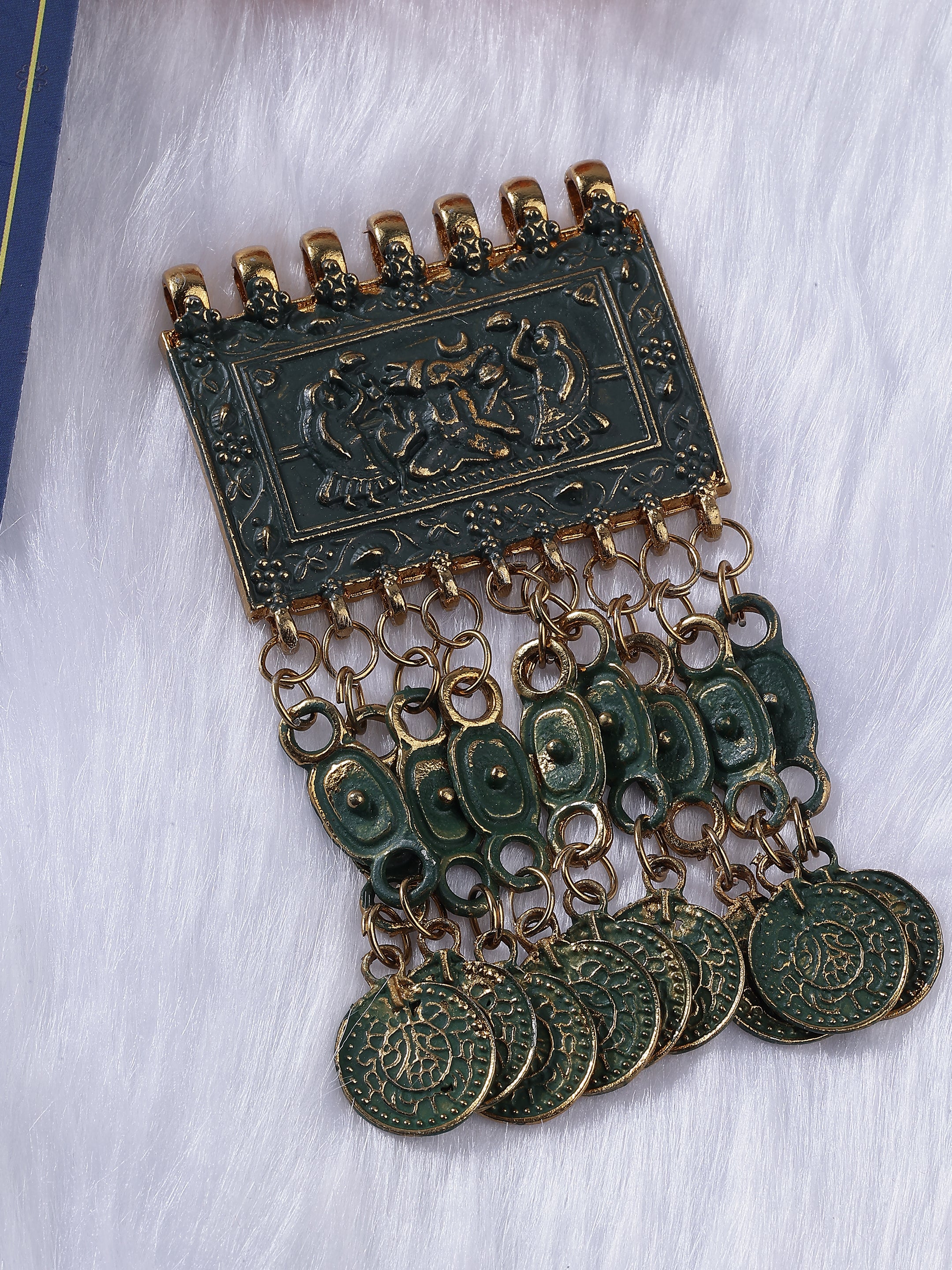 Verdigris Tribal Tassel Brooch