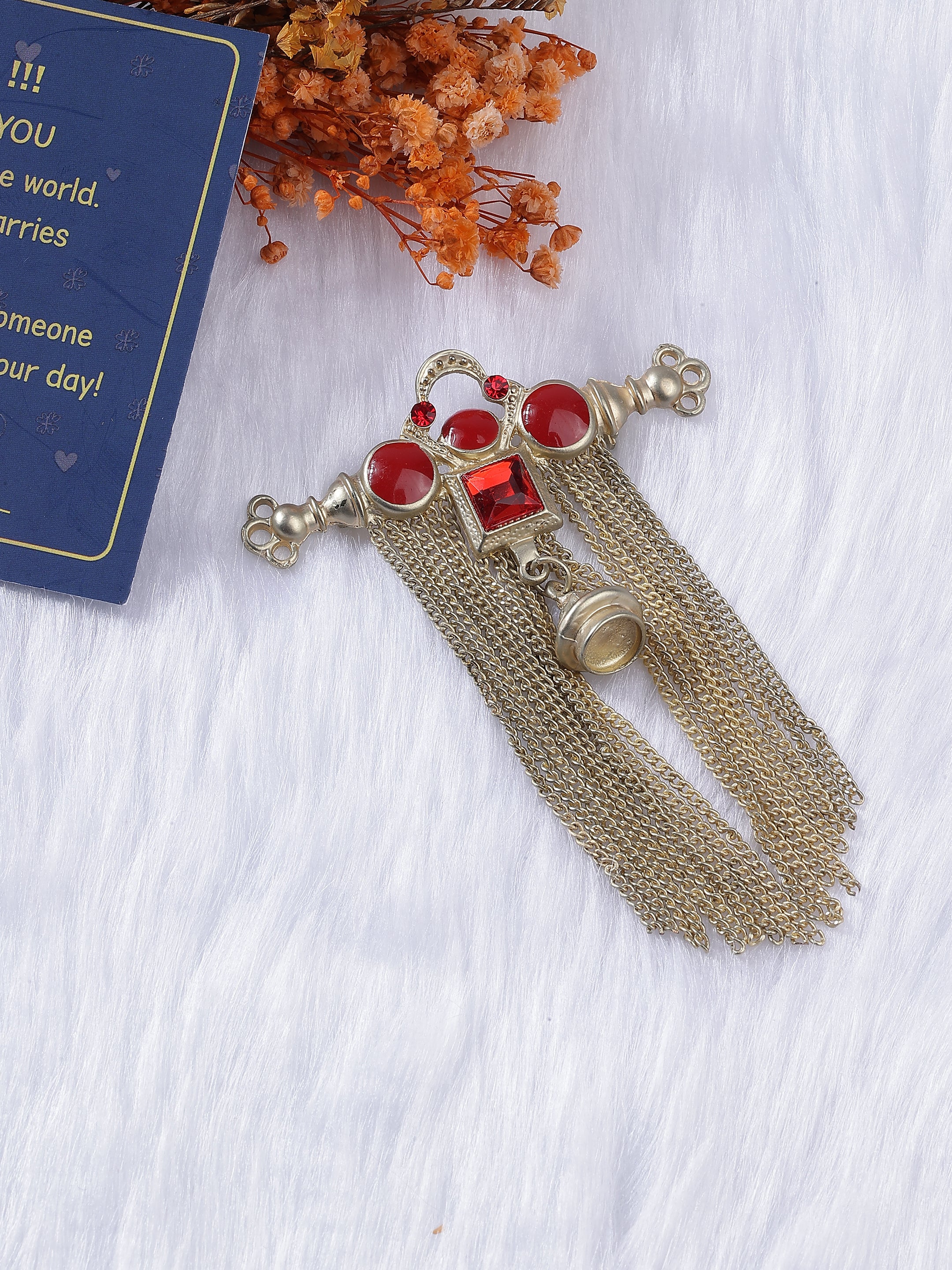 Crimson Shield & Fringe Tassel Brooch