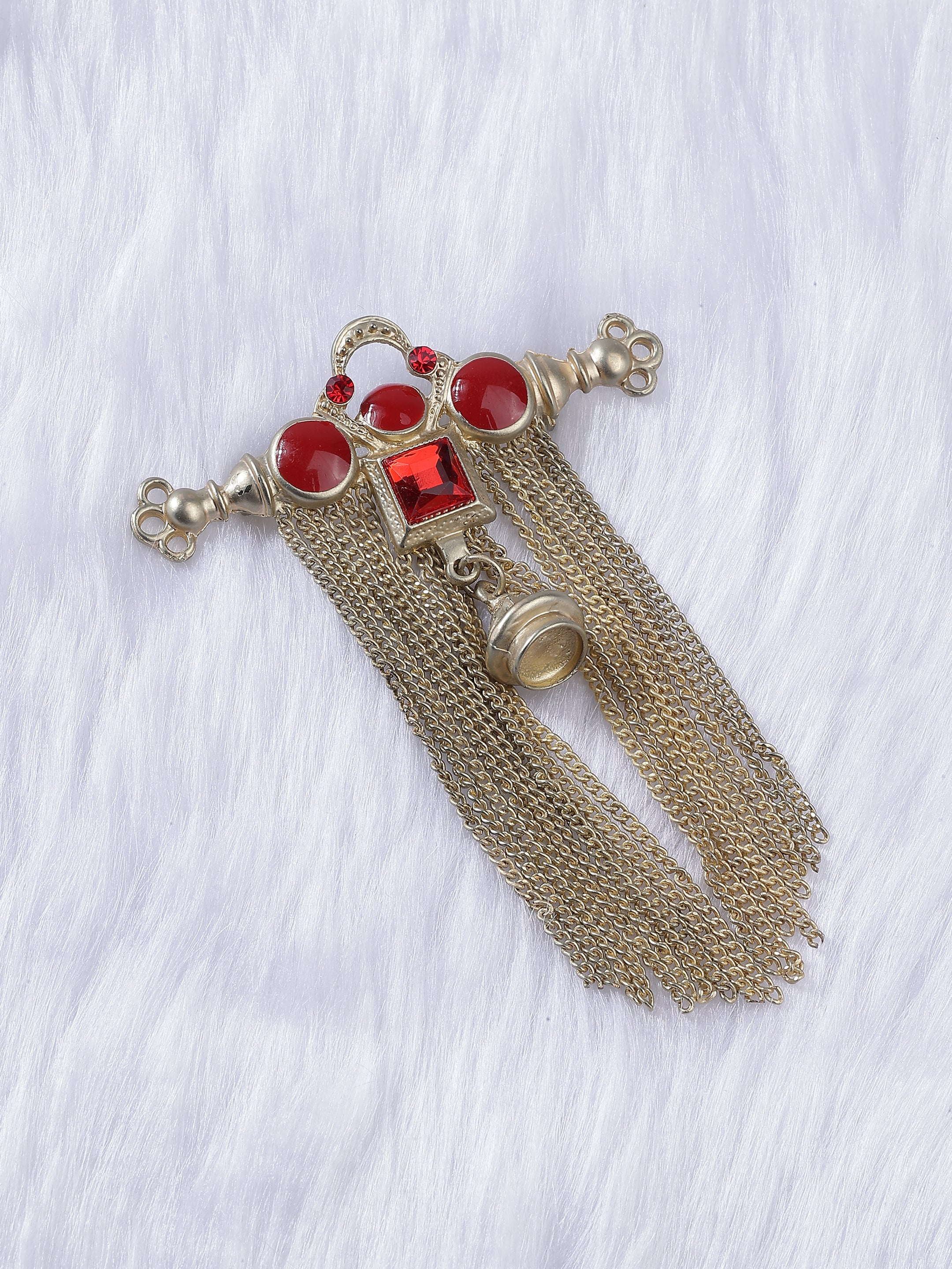 Crimson Shield & Fringe Tassel Brooch
