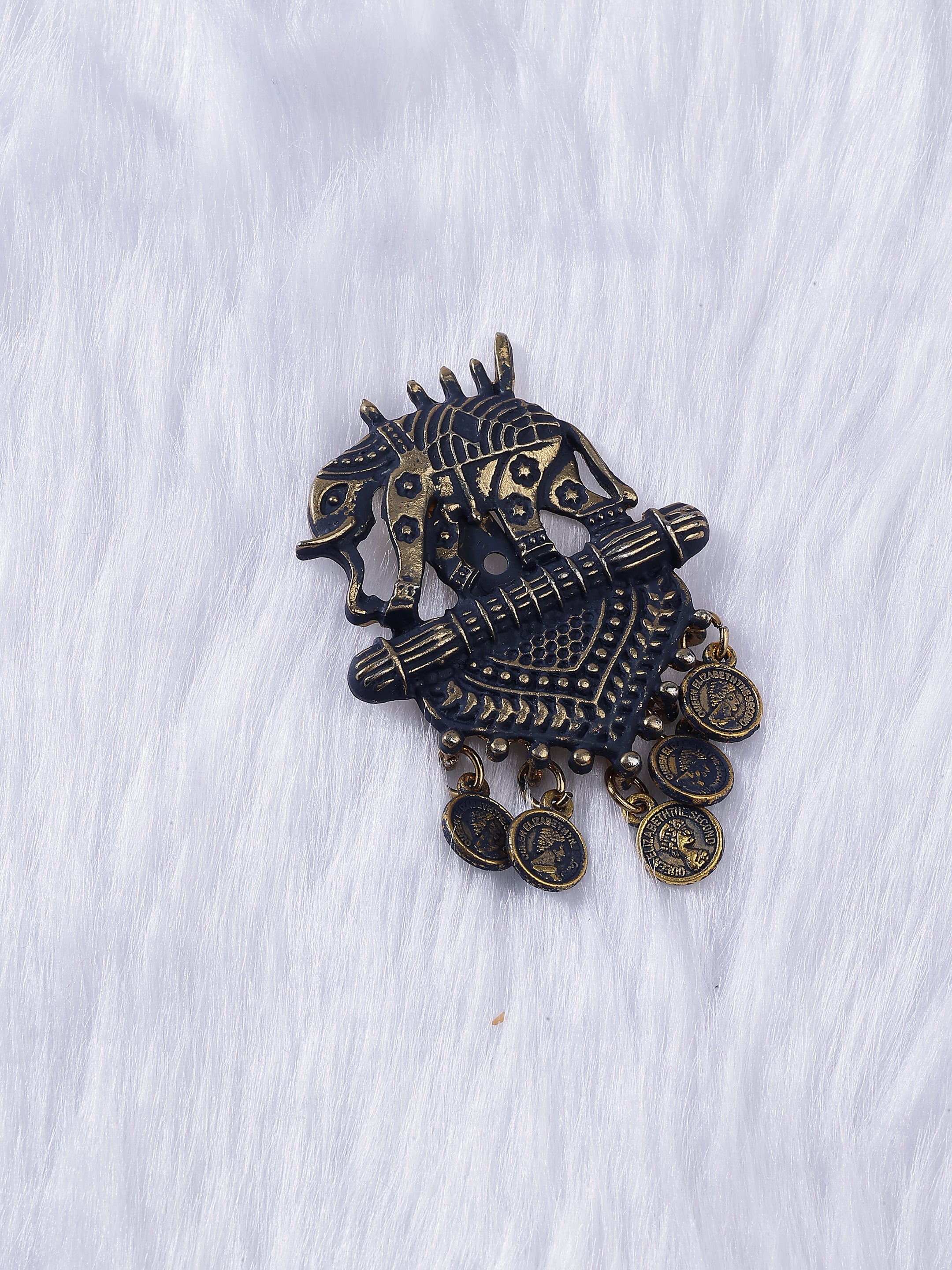 Gold & Black Elephant Heritage Tassel Brooch