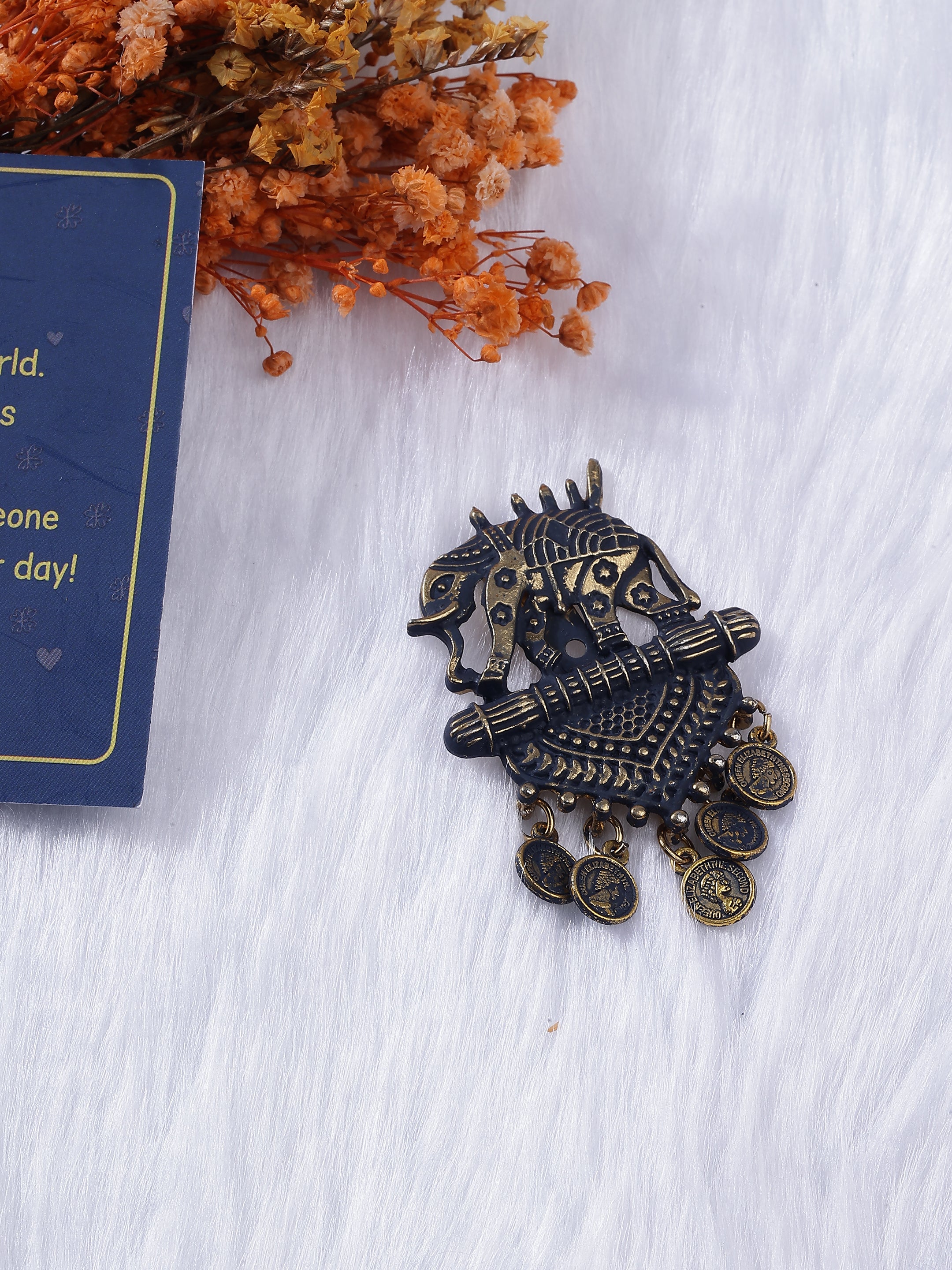 Gold & Black Elephant Heritage Tassel Brooch
