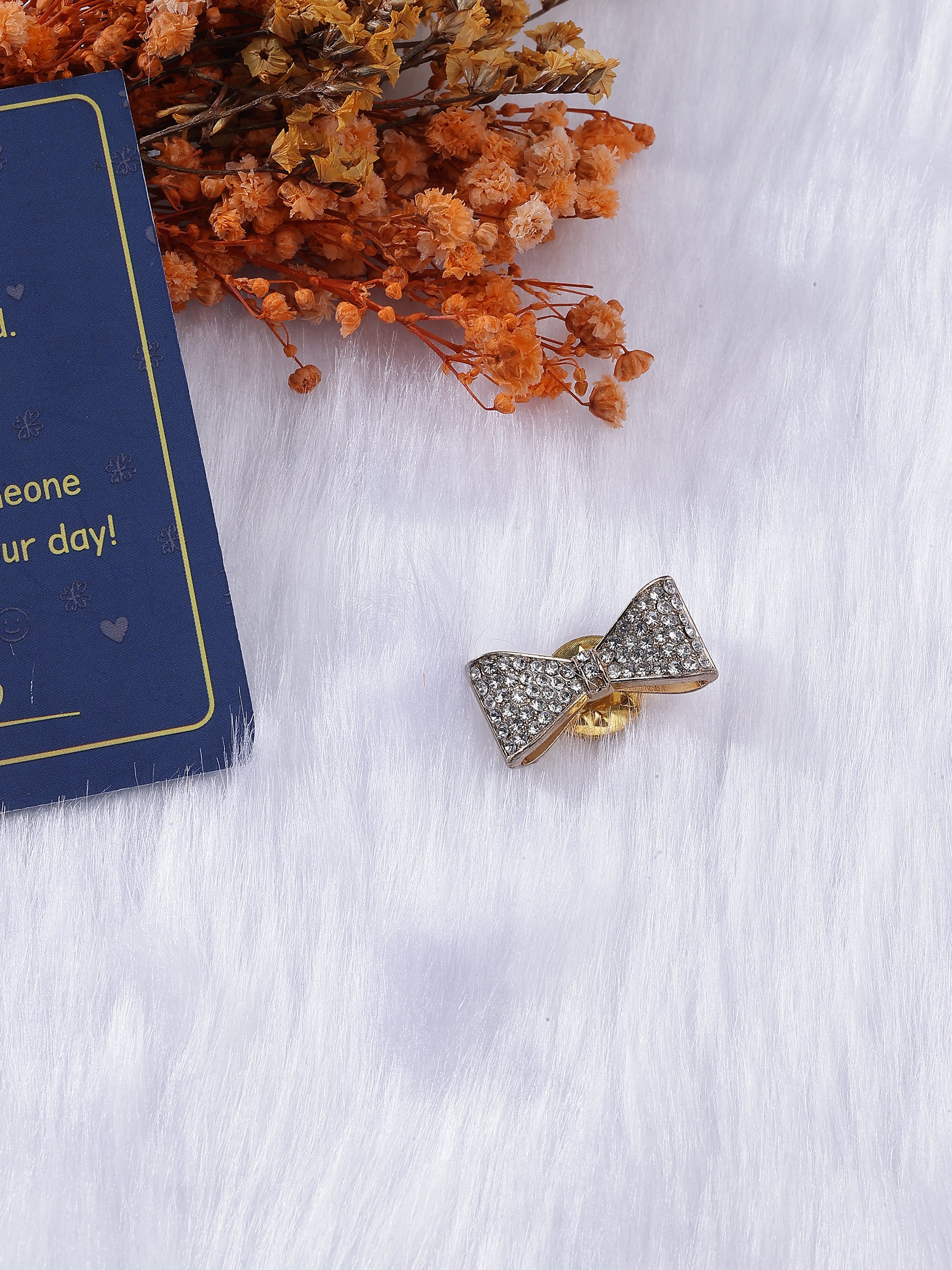 Silver-Toned Pave-Set Crystal Bow Pin