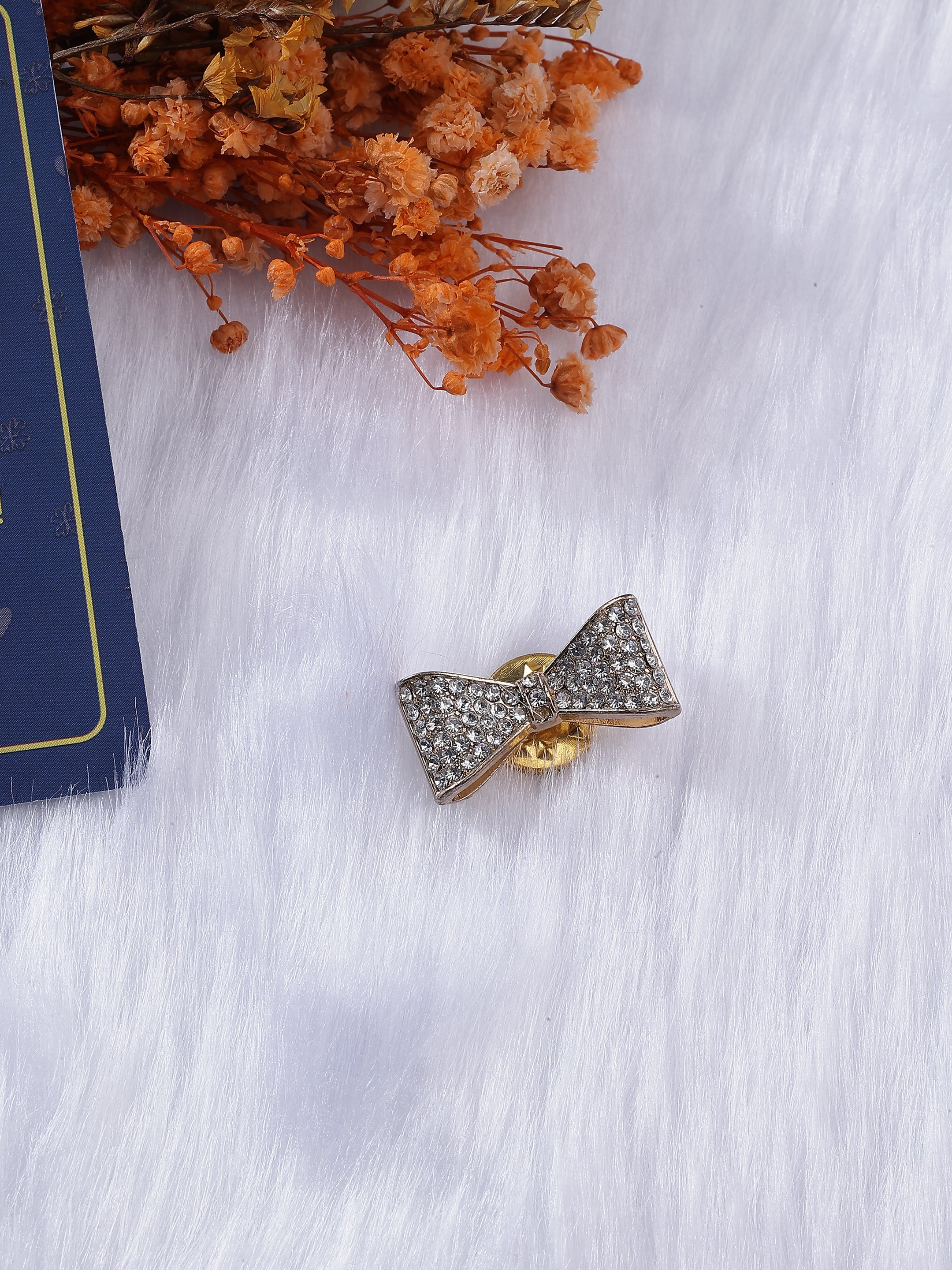 Silver-Toned Pave-Set Crystal Bow Pin