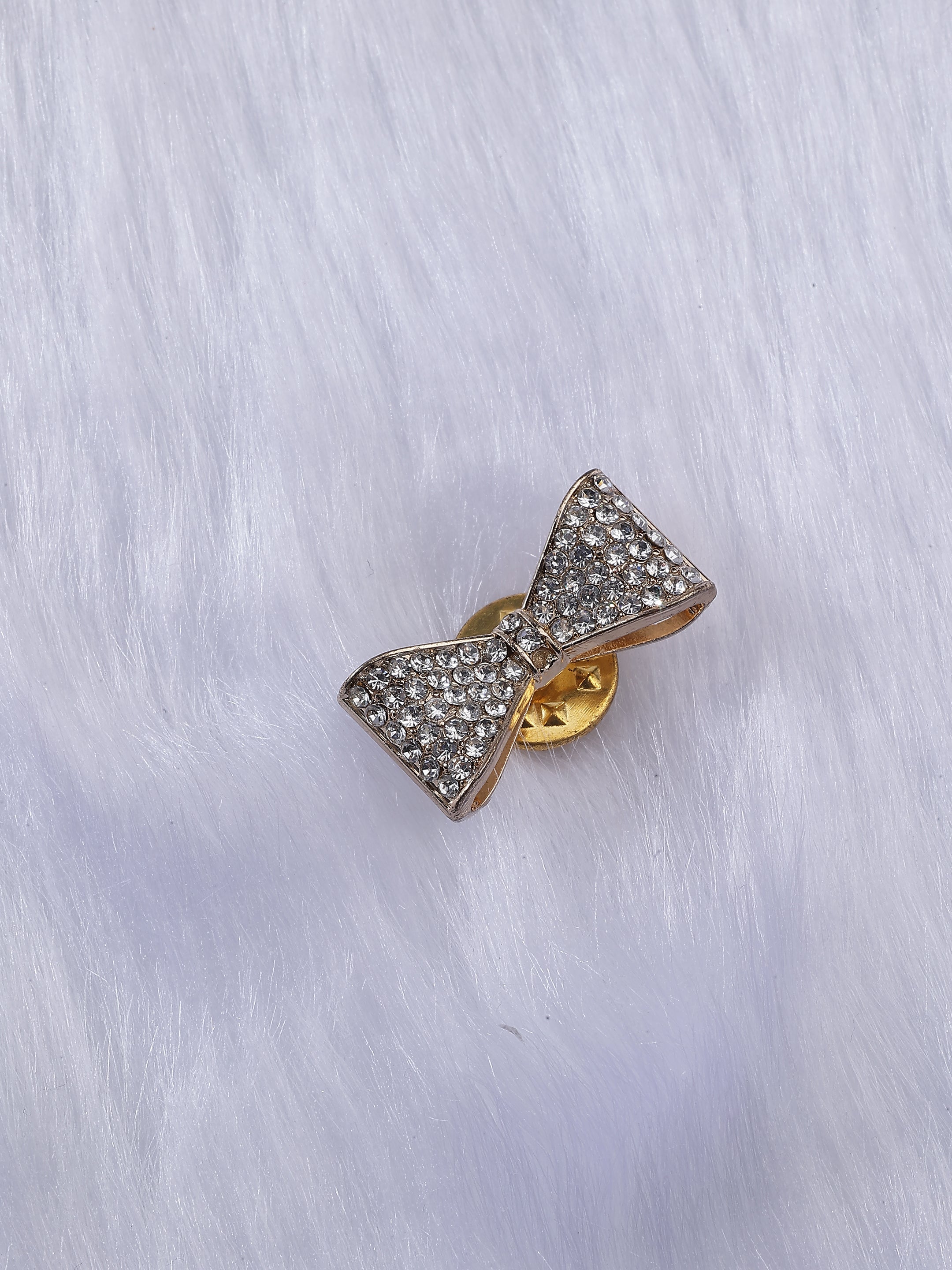 Silver-Toned Pave-Set Crystal Bow Pin