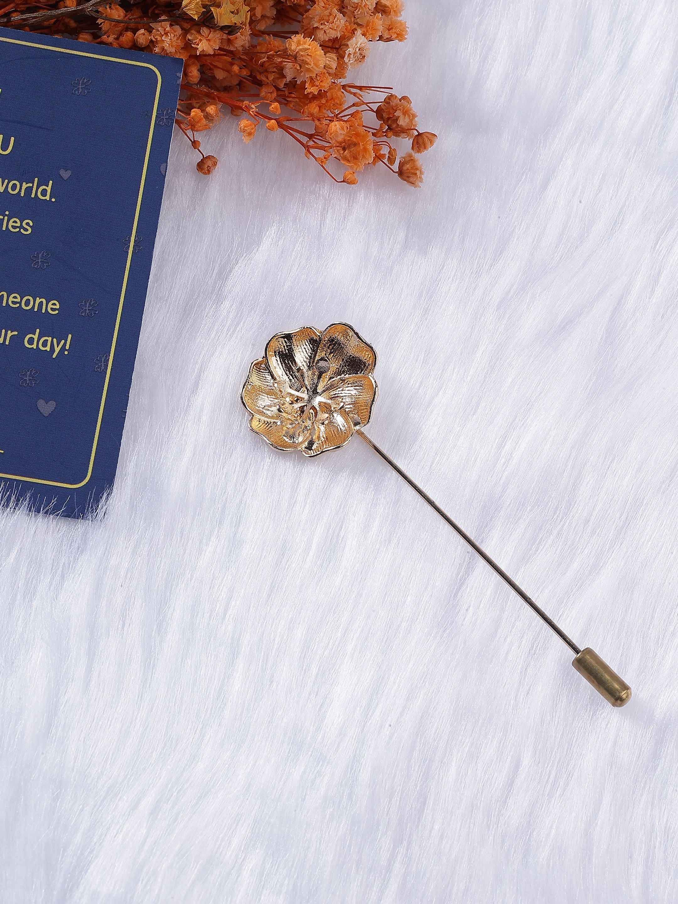 Polished Gold-Toned Floral Stick Pin