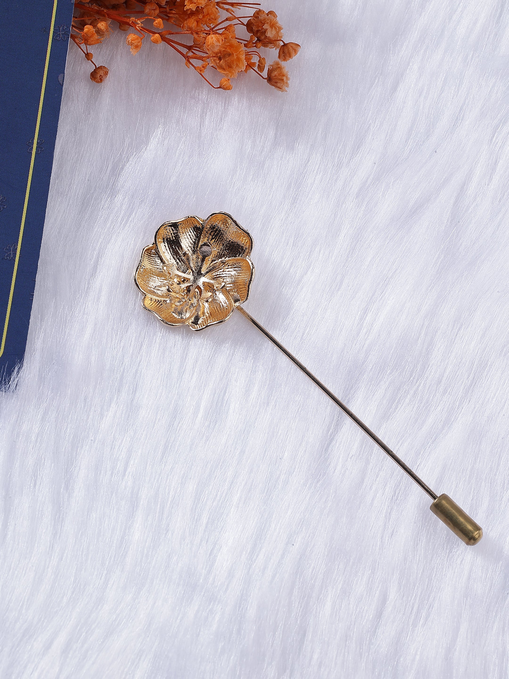 Polished Gold-Toned Floral Stick Pin