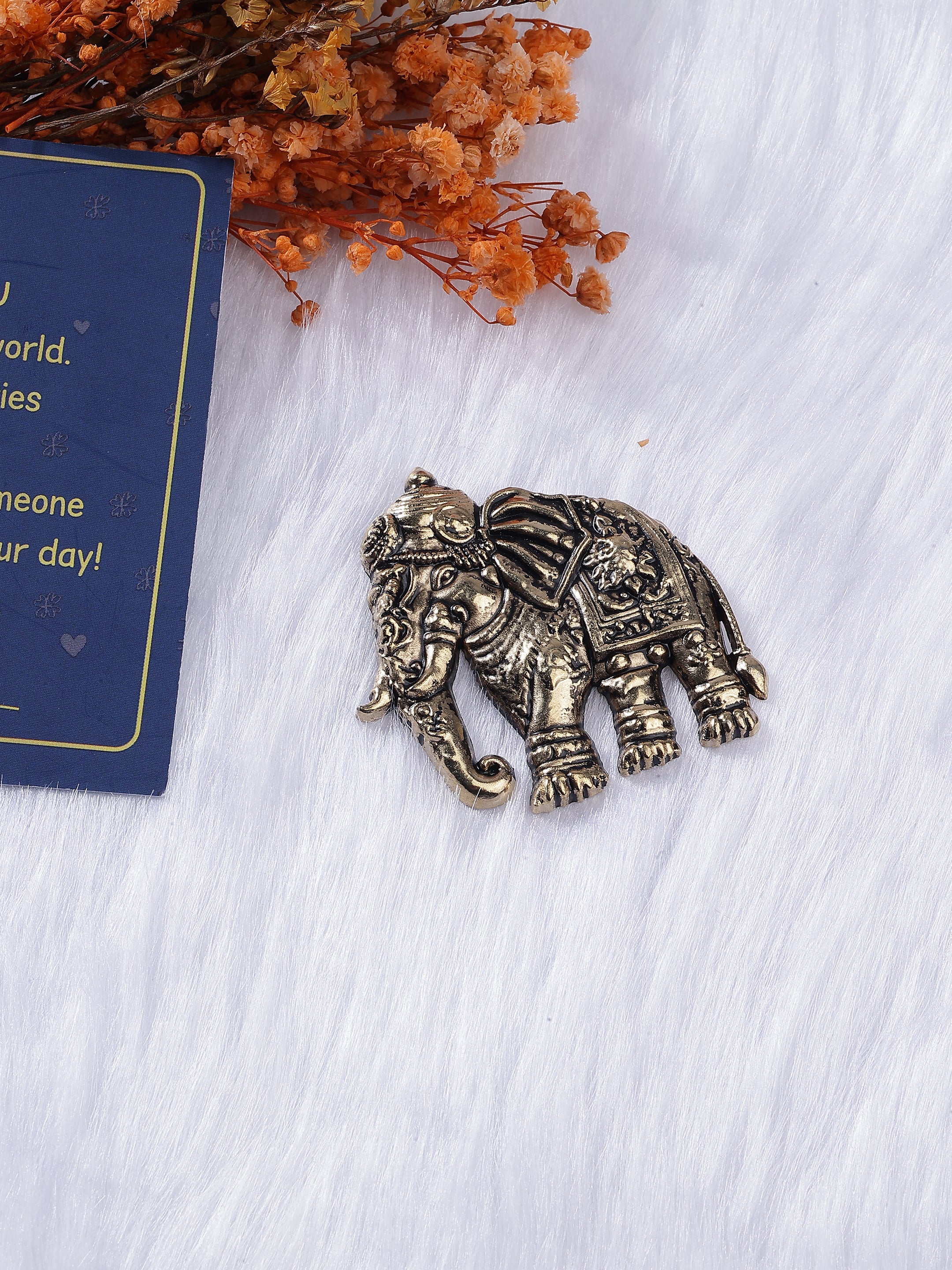 Gold Ornate Sculpted Elephant Brooch